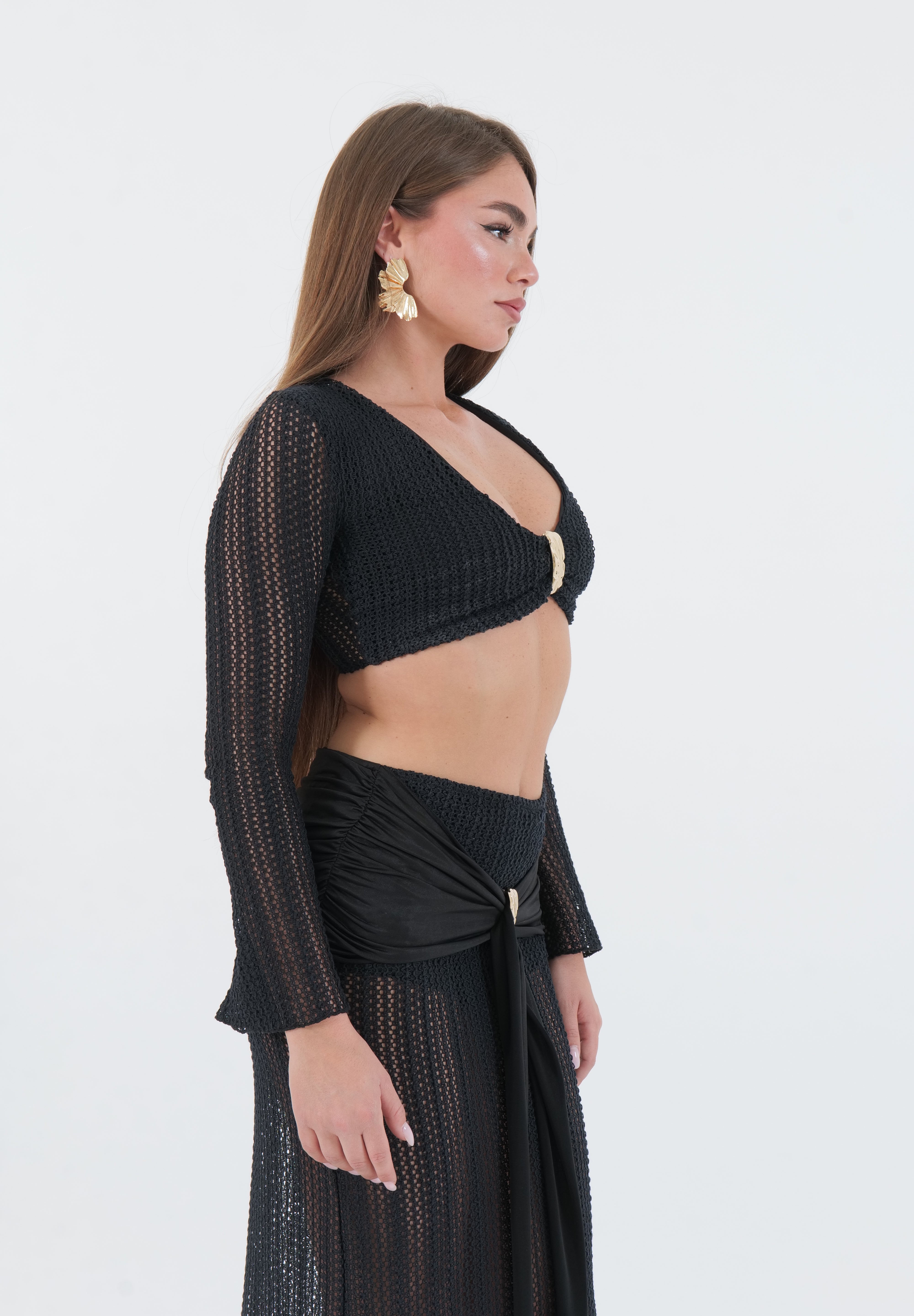 CROP TOP CROCHET NERO