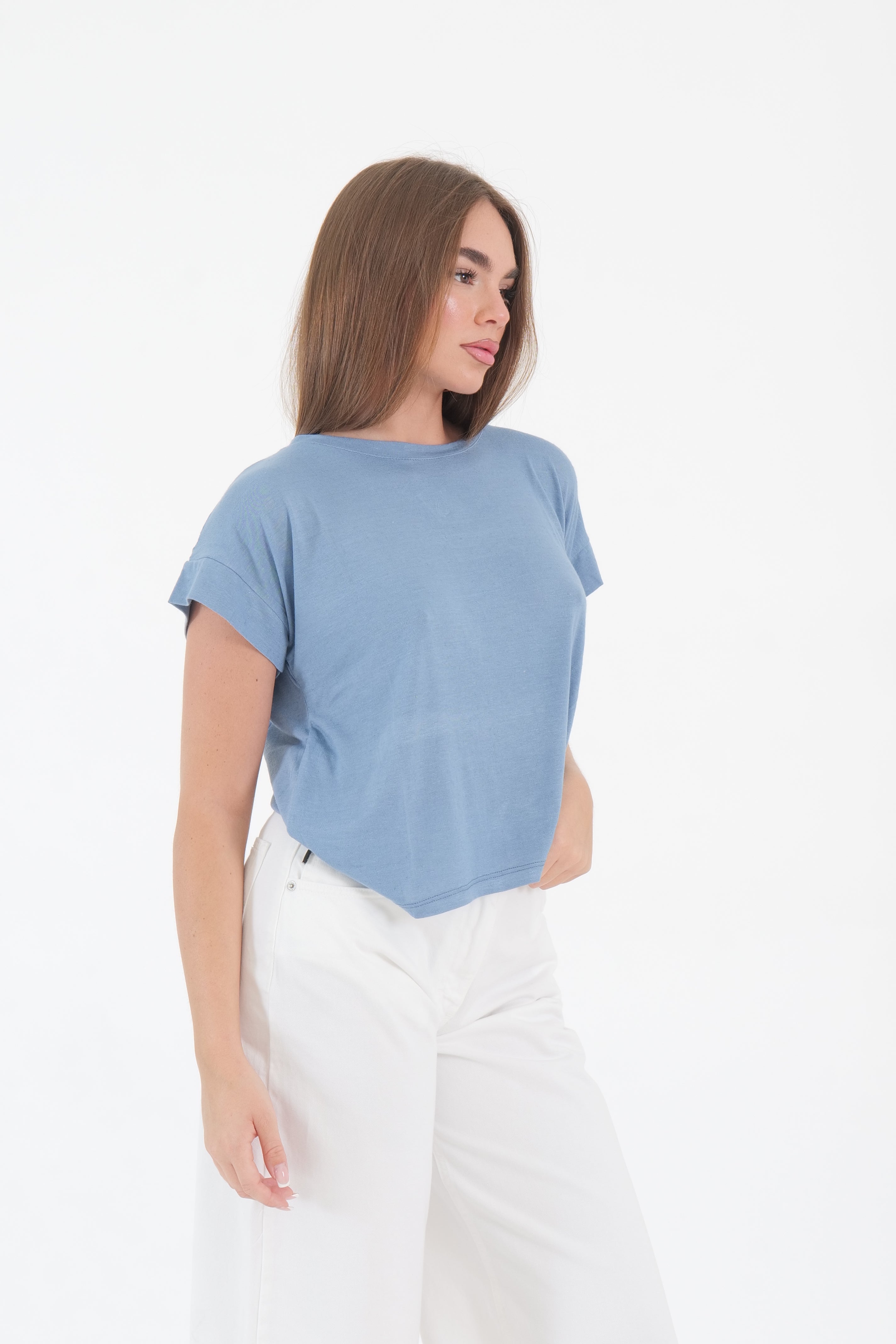 SHIRT MISTO LINO INDACO