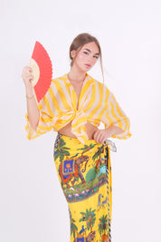 CAMICIA MISTO SETA RIGA GIALLO/PANNA