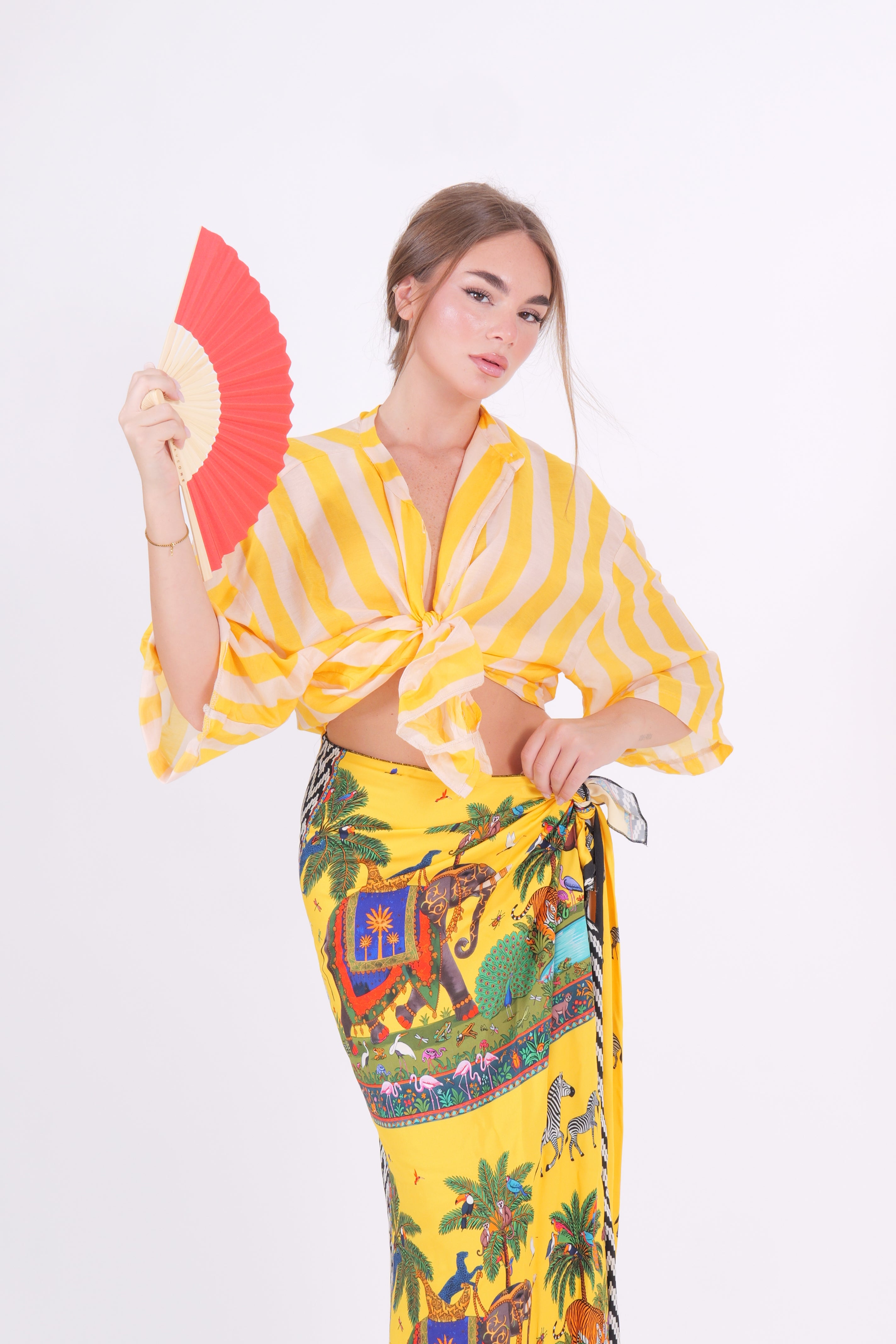 CAMICIA MISTO SETA RIGA GIALLO/PANNA