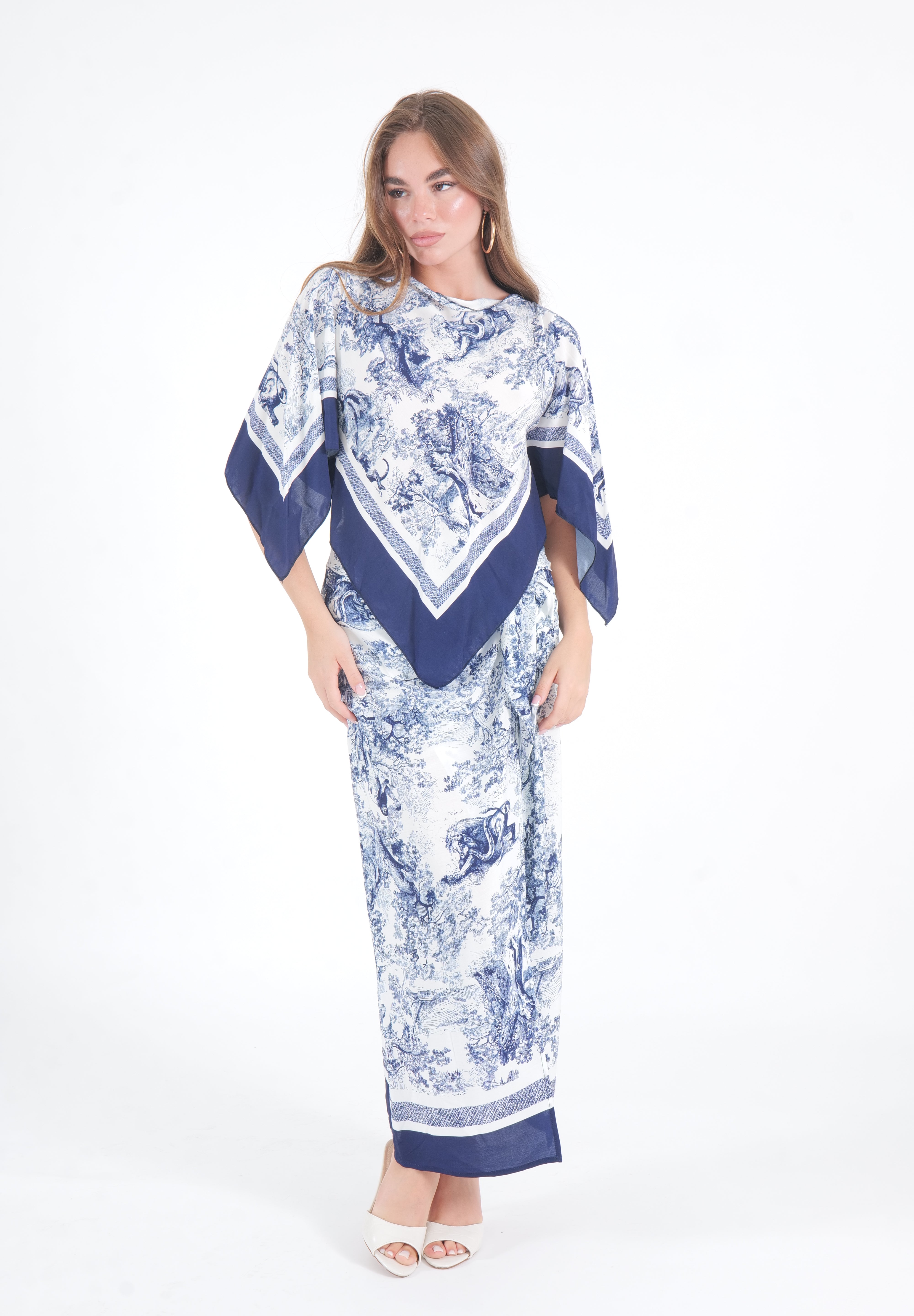 GONNA MIDI FOULARD TOILE BLU