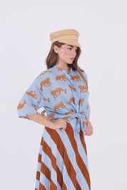 CAMICIA TIGRE CELESTE/TABACCO
