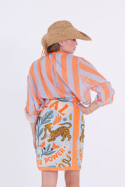 CAMICIA MUSSOLA RIGA ARANCIO/CELESTE