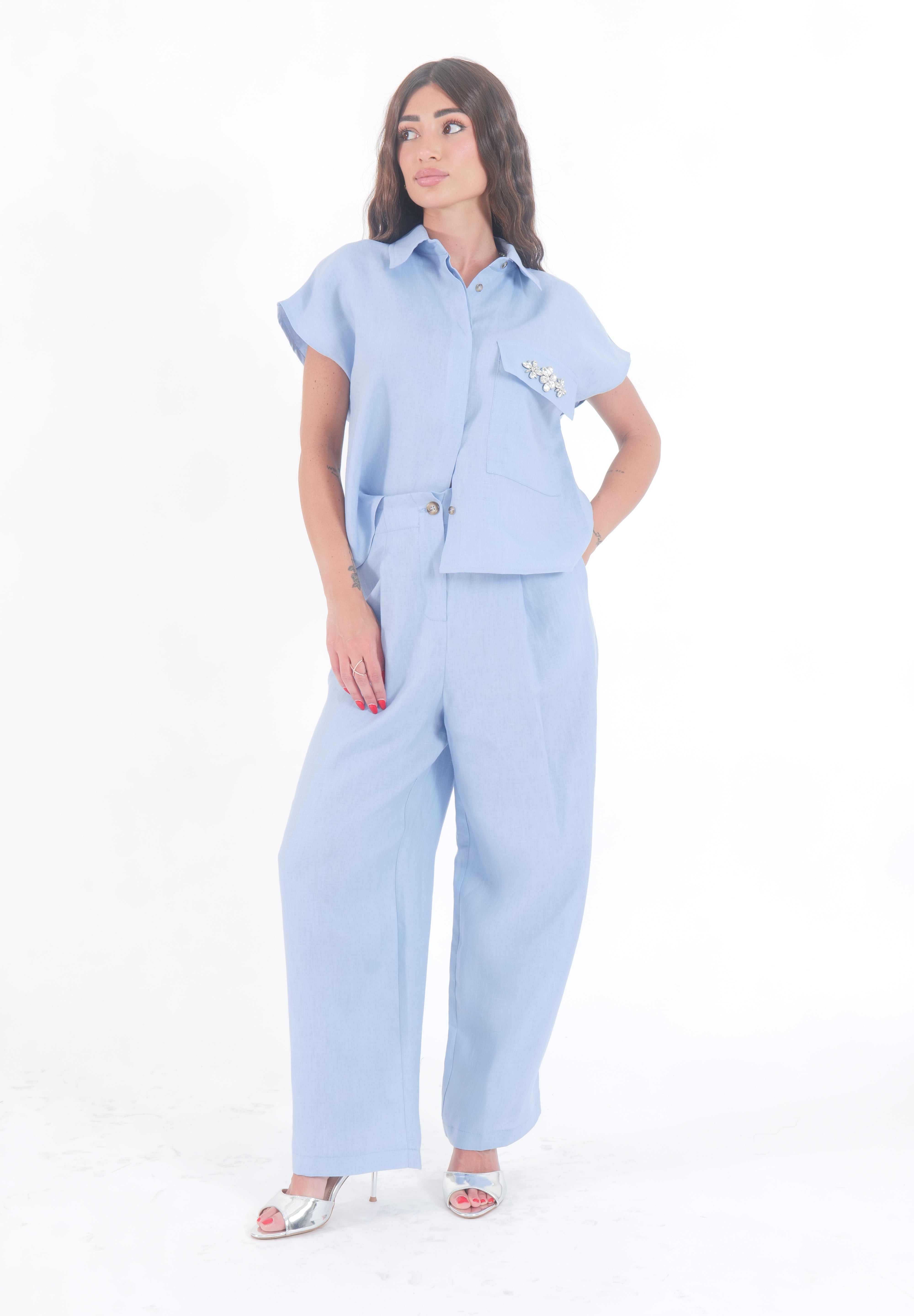 PANTALONE AZZURRO LINEN