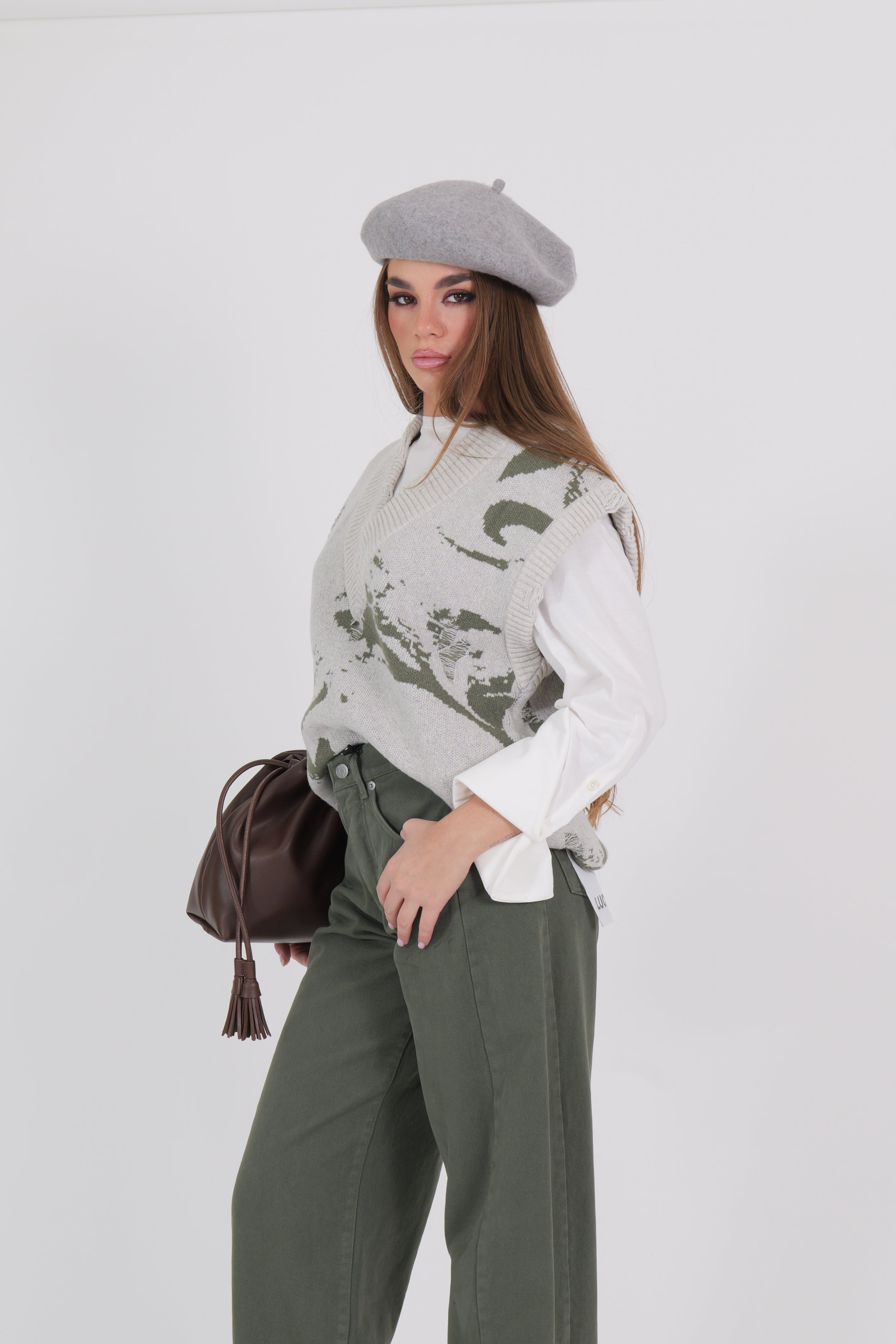 PULLOVER SMANICATO VERDE/BIANCO