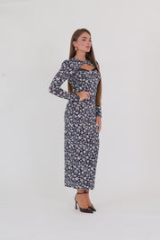 ABITO MIDI FLOWERS BLU