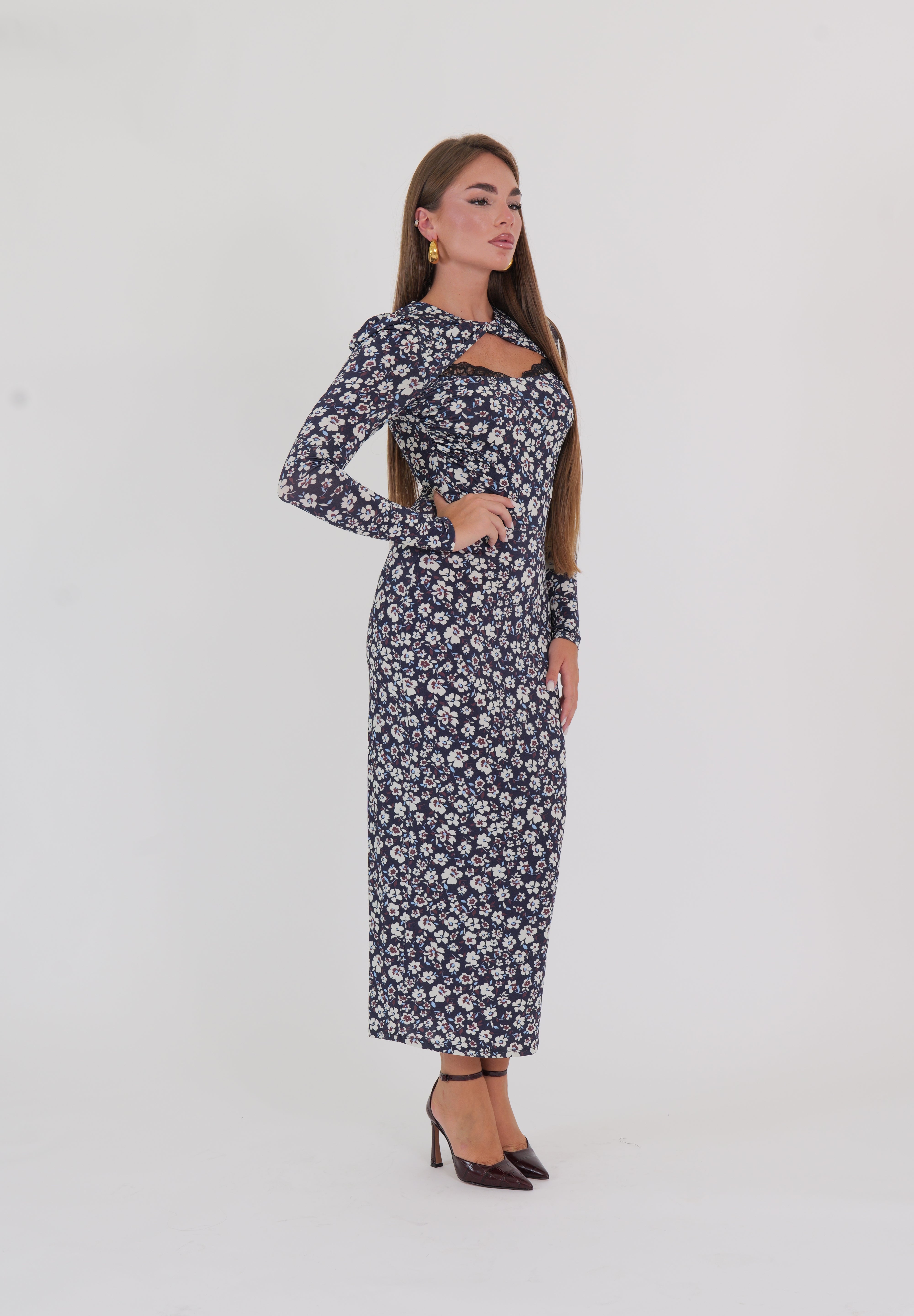 ABITO MIDI FLOWERS BLU