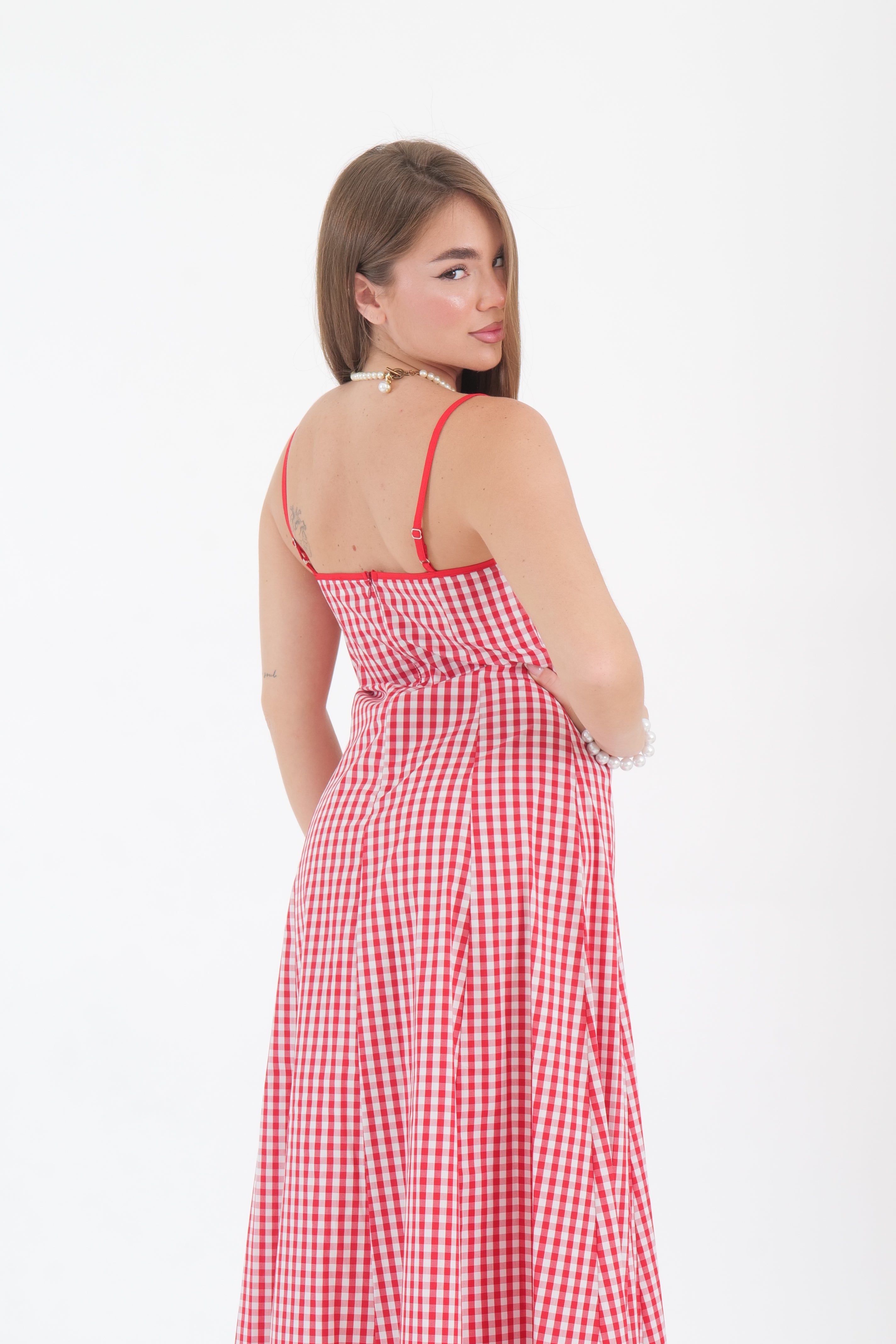 LONG DRESS VICHY ROSSO