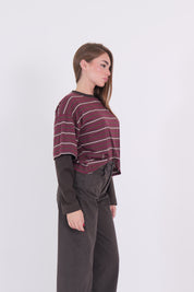 T-SHIRT ALA BORDEAUX/BIANCO/MORO