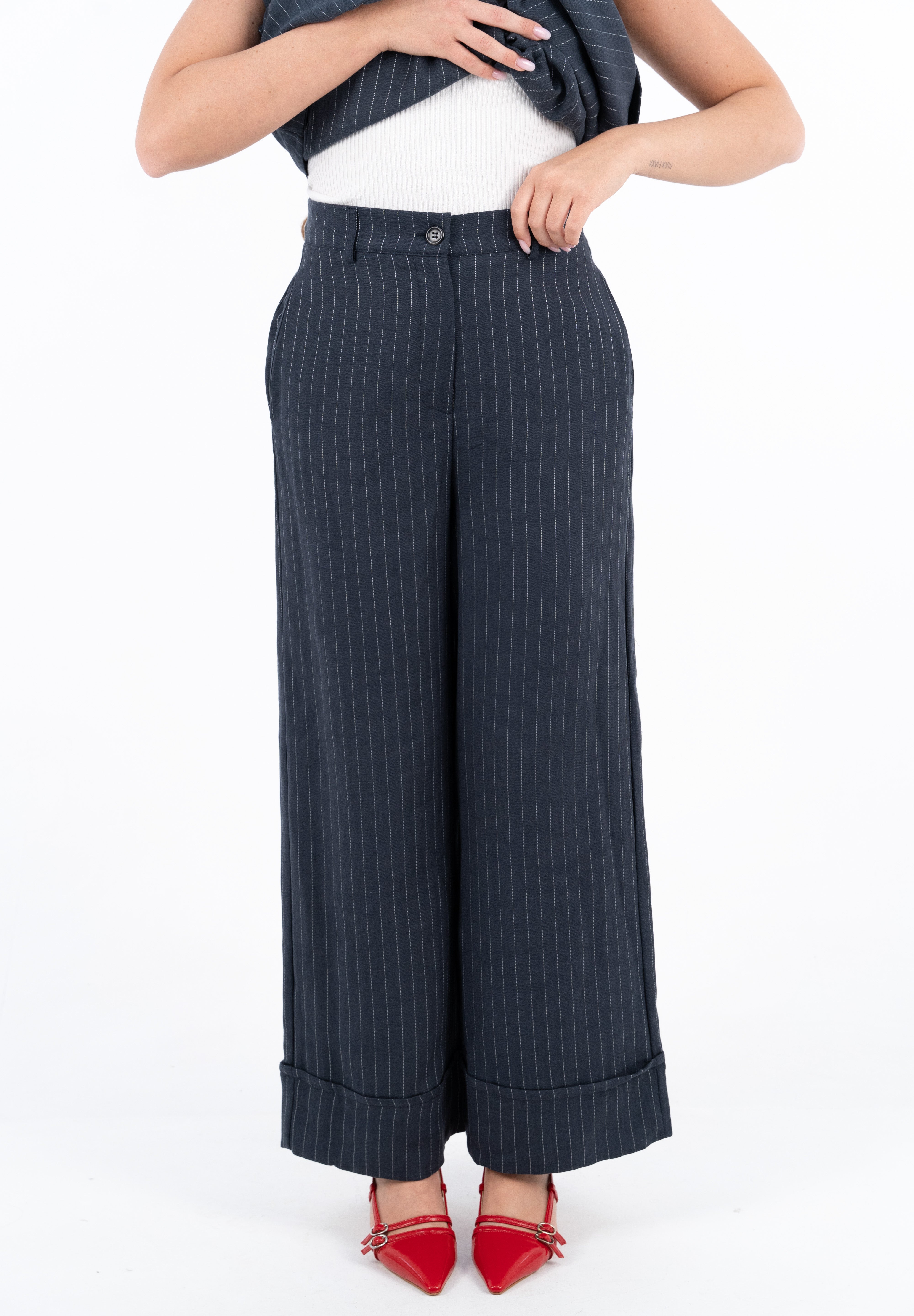 PANTALONE GESSATO BLU