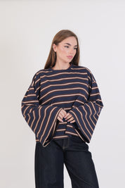 T-SHIRT LINES BLU/MORO/PANNA