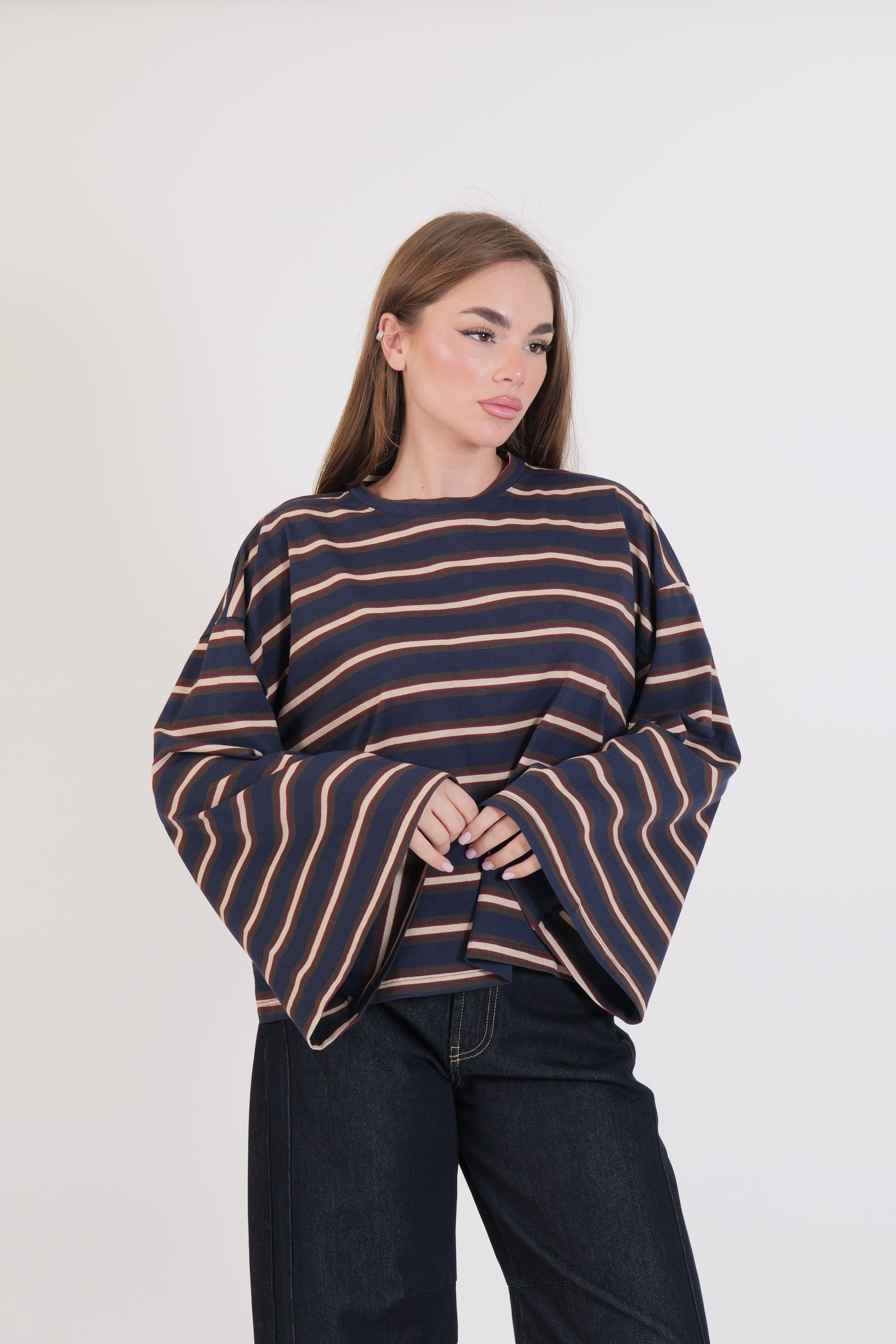 T-SHIRT LINES BLU/MORO/PANNA