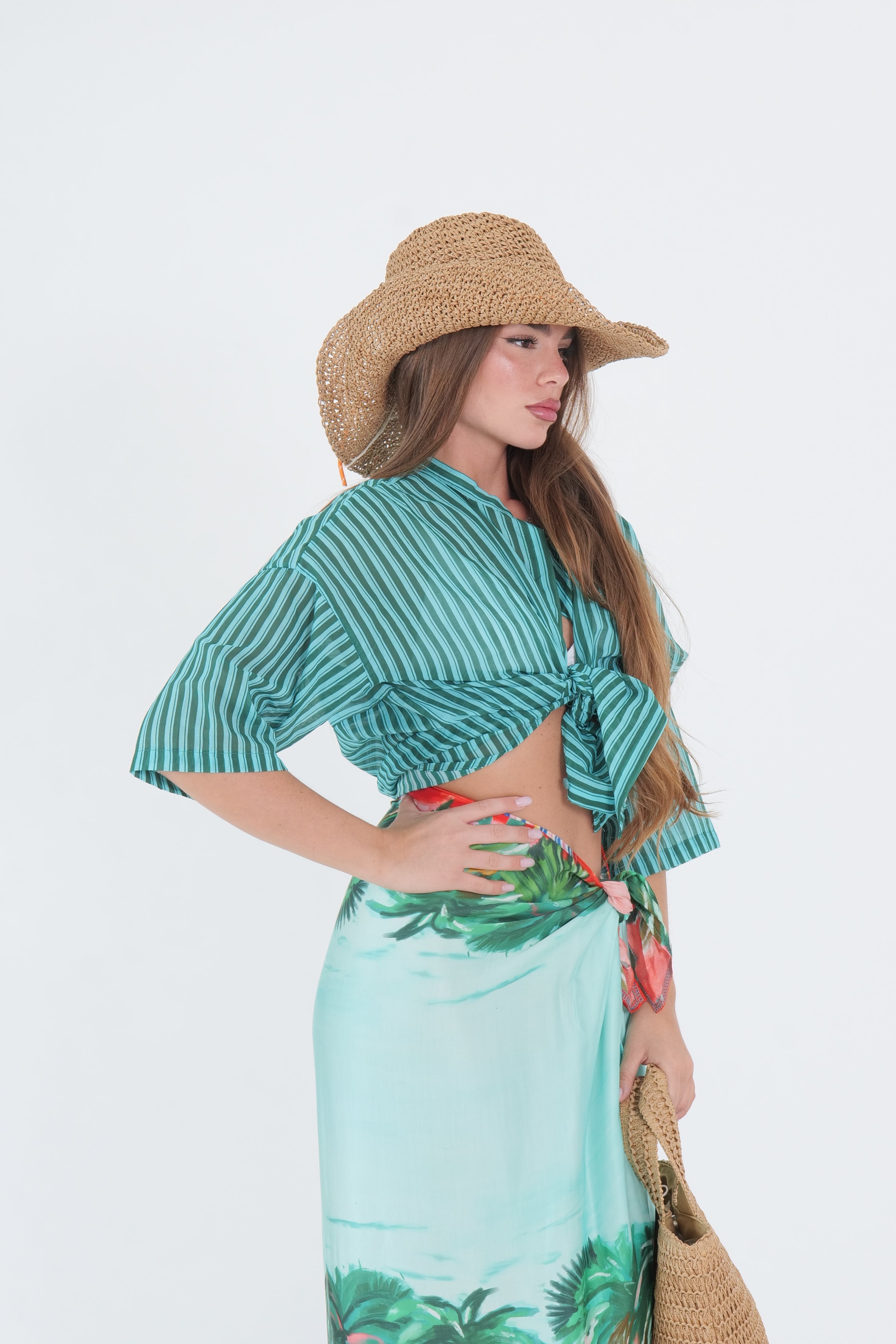 CAMICIA MUSSOLA VERDE/TURCHESE