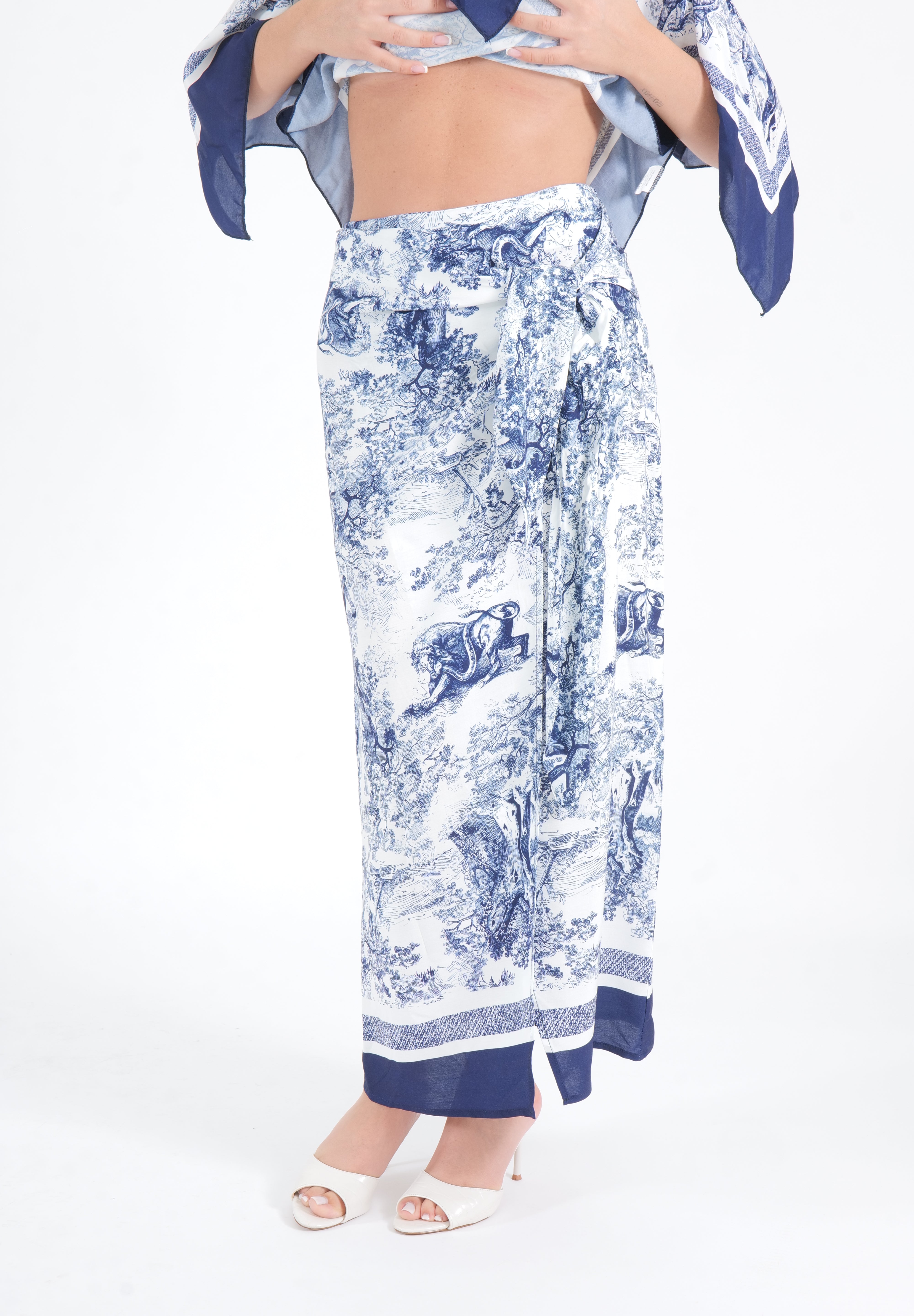 GONNA MIDI FOULARD TOILE BLU