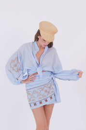CAMICIA RICAMO CELESTE