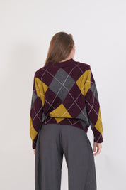 MAGLIA ROMBI DIXIE VINO/GRIGIO/VERDE