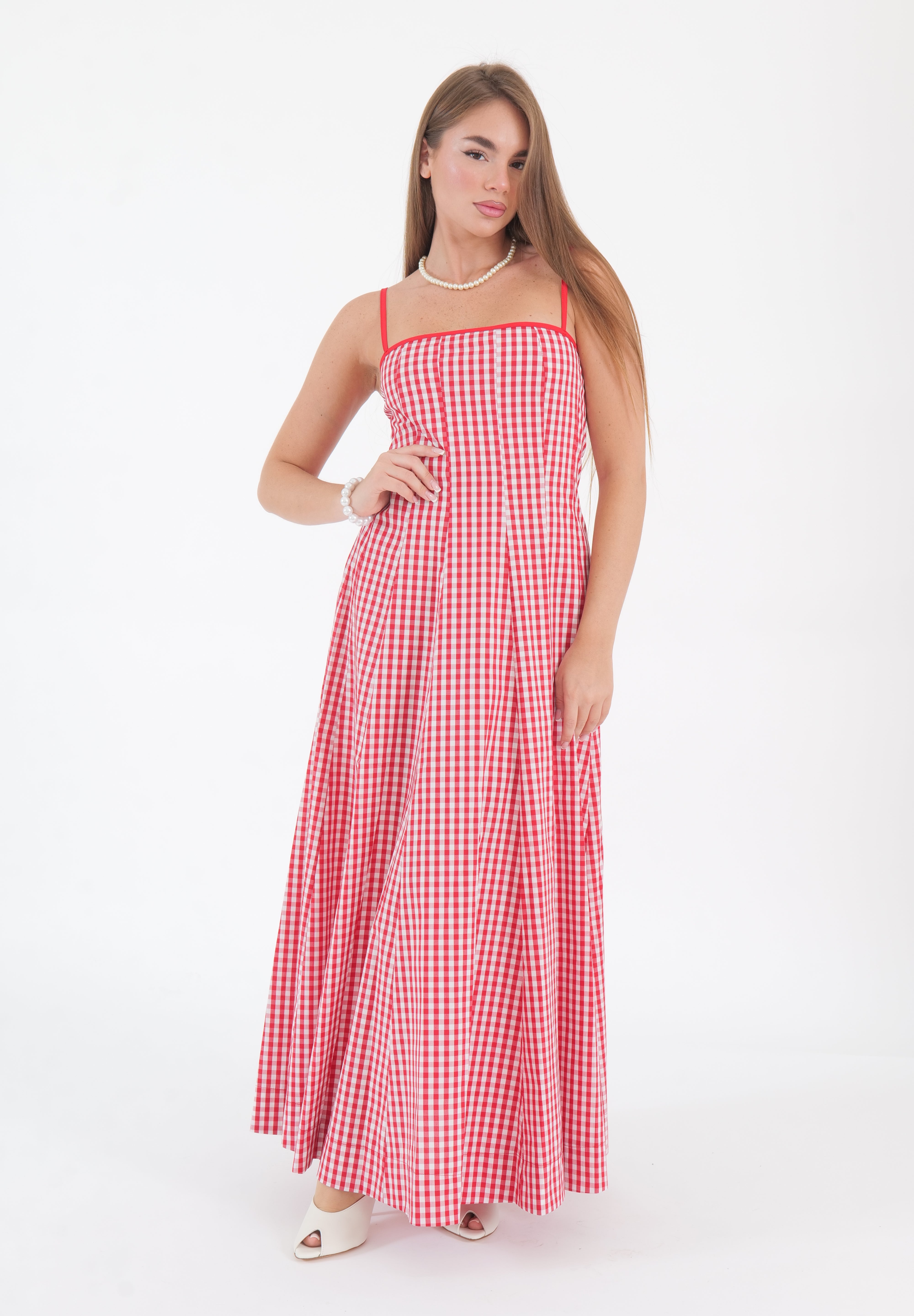 LONG DRESS VICHY ROSSO