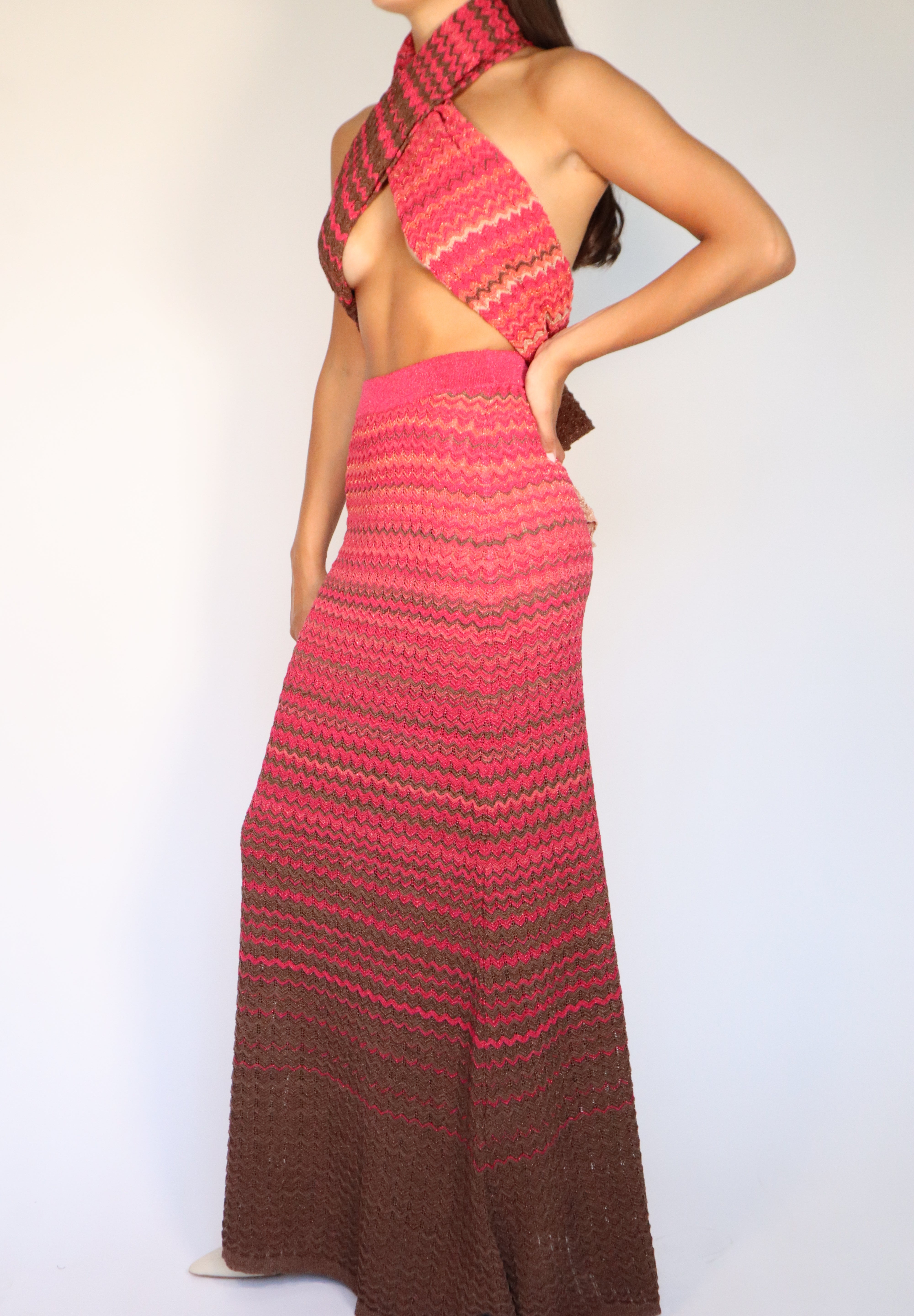 GONNA IN MAGLIA LUREX DEGRADE FUCSIA