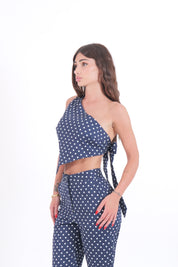 TOP MONOSPALLA POIS BLU