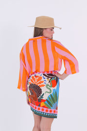 CAMICIA MUSSOLA RIGA ARANCIO/ROSA