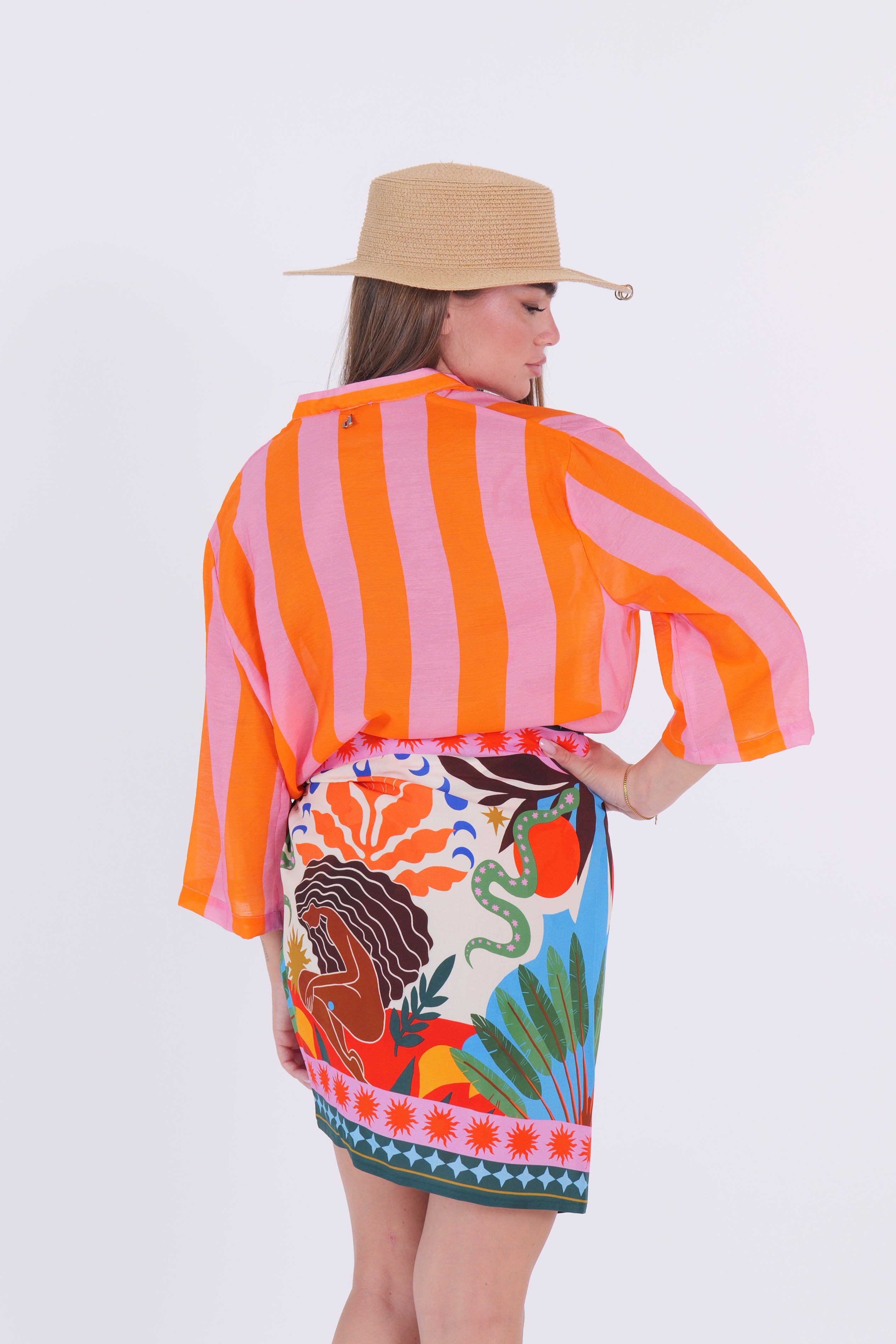 CAMICIA MUSSOLA RIGA ARANCIO/ROSA