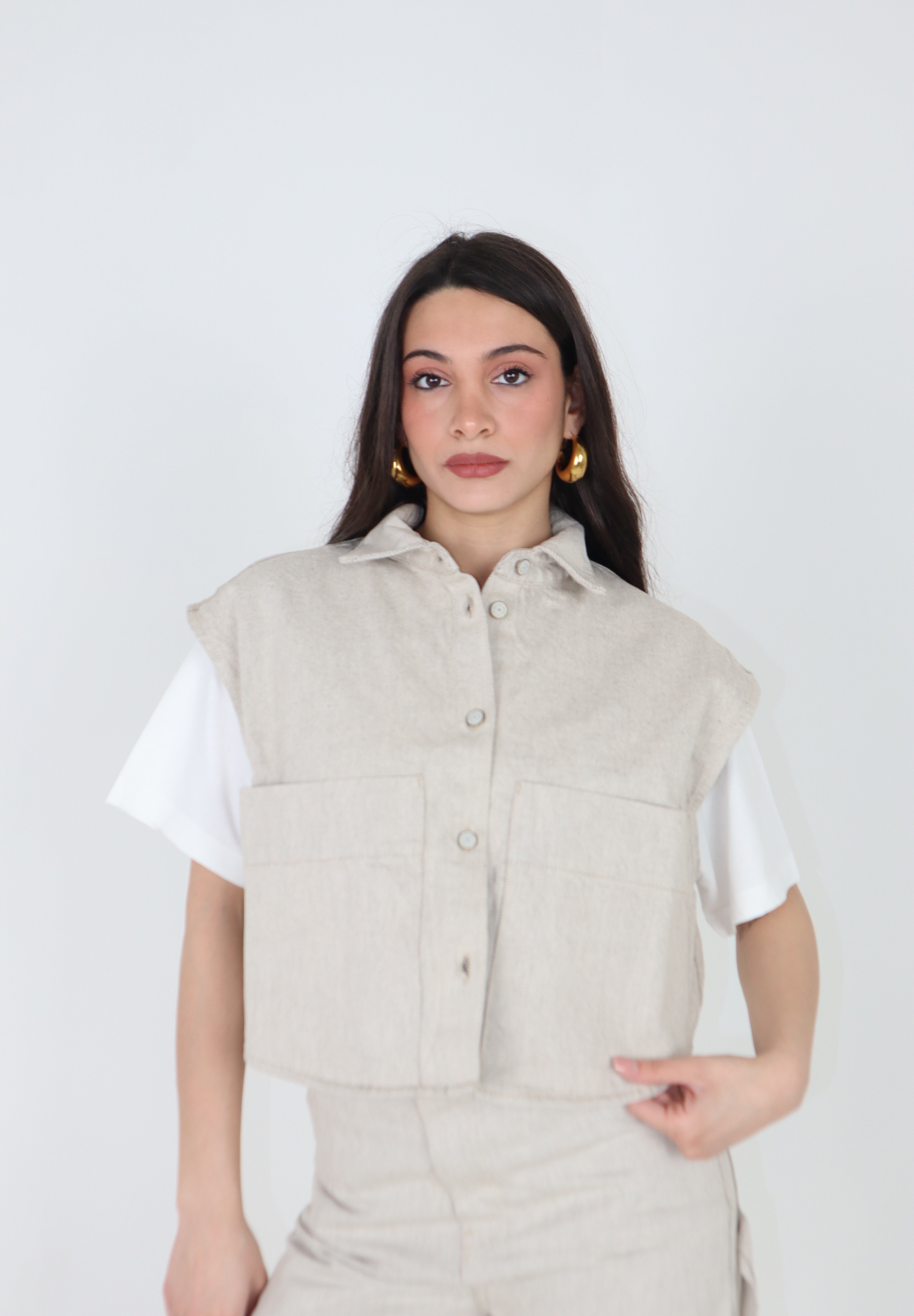 GILET DENIM TECLA SABBIA