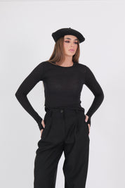 MAGLIA GIROCOLLO MANICA A GUANTO NERO