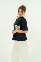 T-SHIRT TASCA PAILLETTES BLU