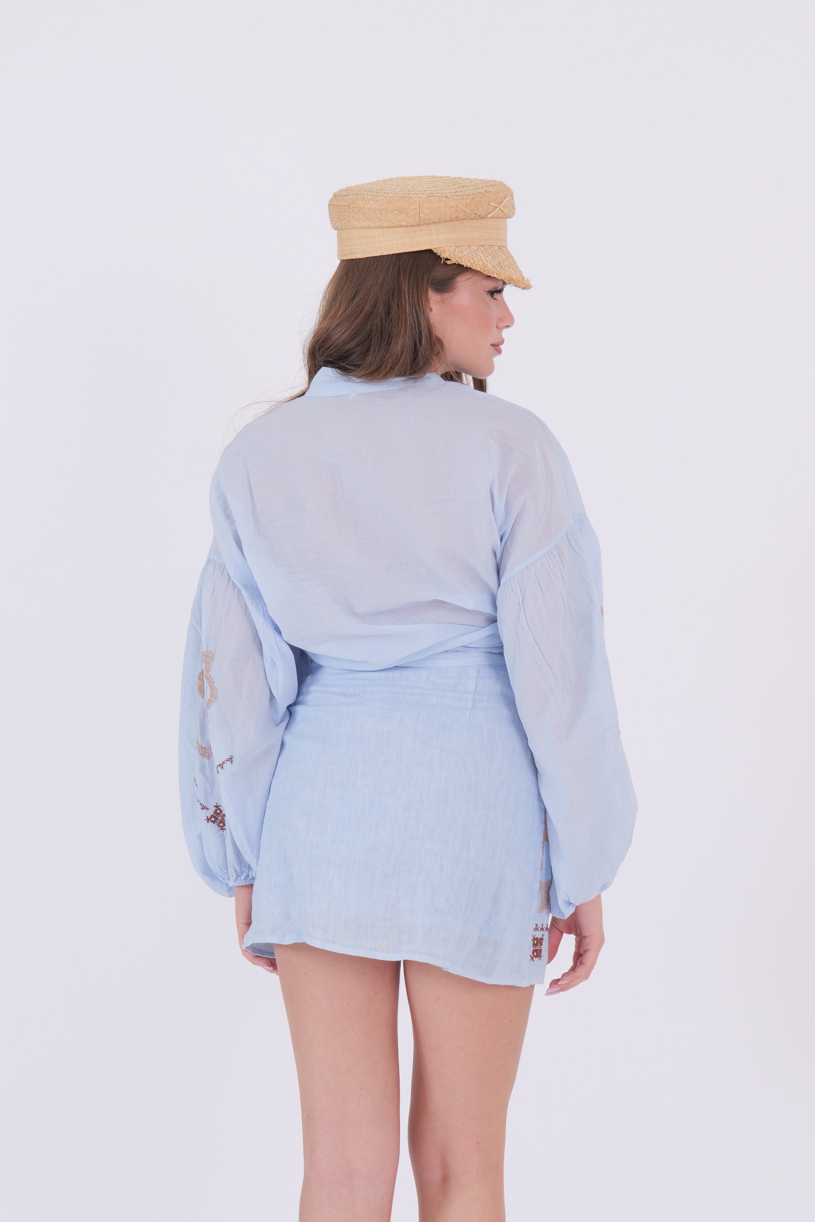 CAMICIA RICAMO CELESTE