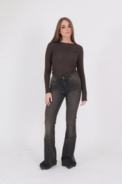 DENIM GISELLE FLARE NERO/MORO