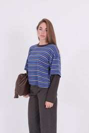 T-SHIRT ALA BLU/BIANCO/MORO