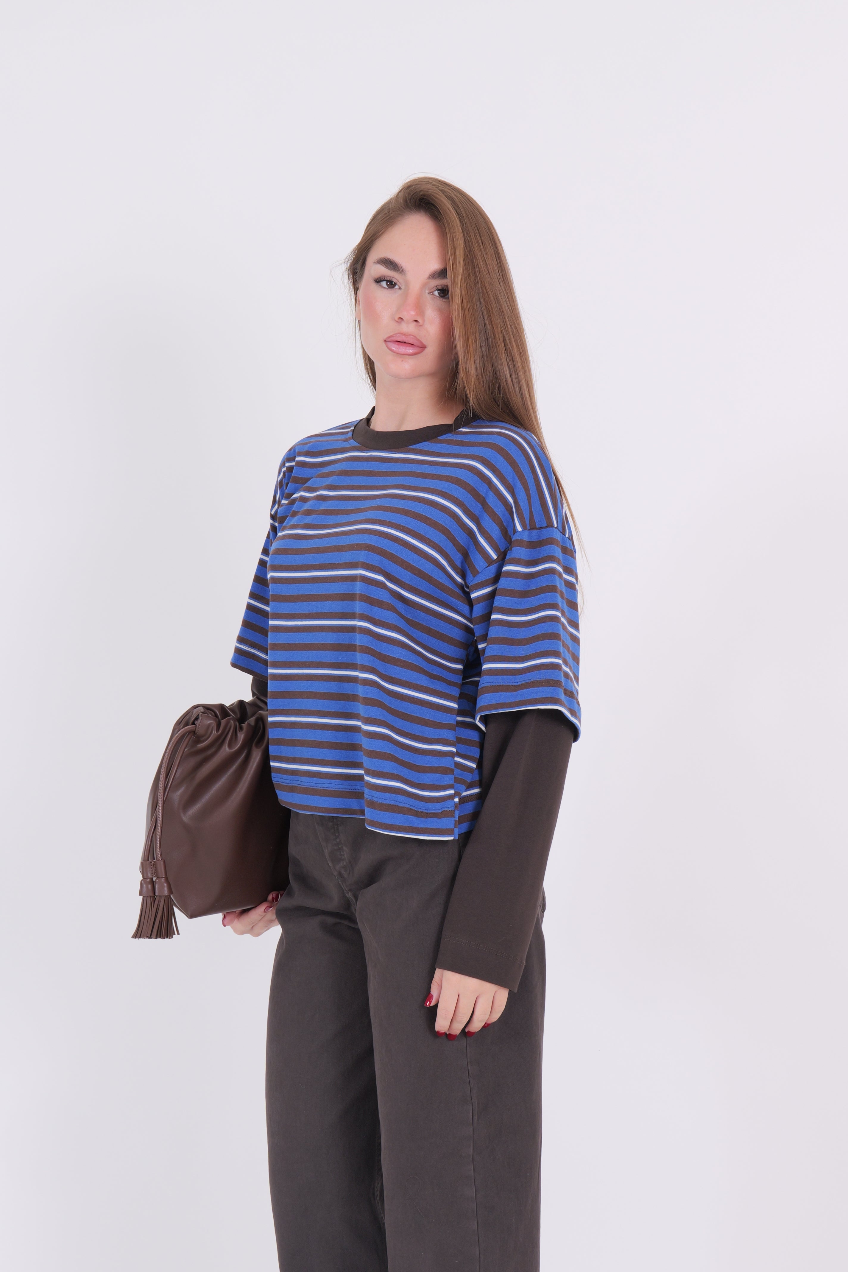 T-SHIRT ALA BLU/BIANCO/MORO