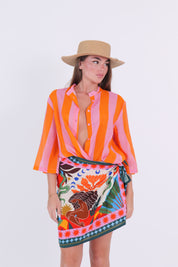 CAMICIA MUSSOLA RIGA ARANCIO/ROSA