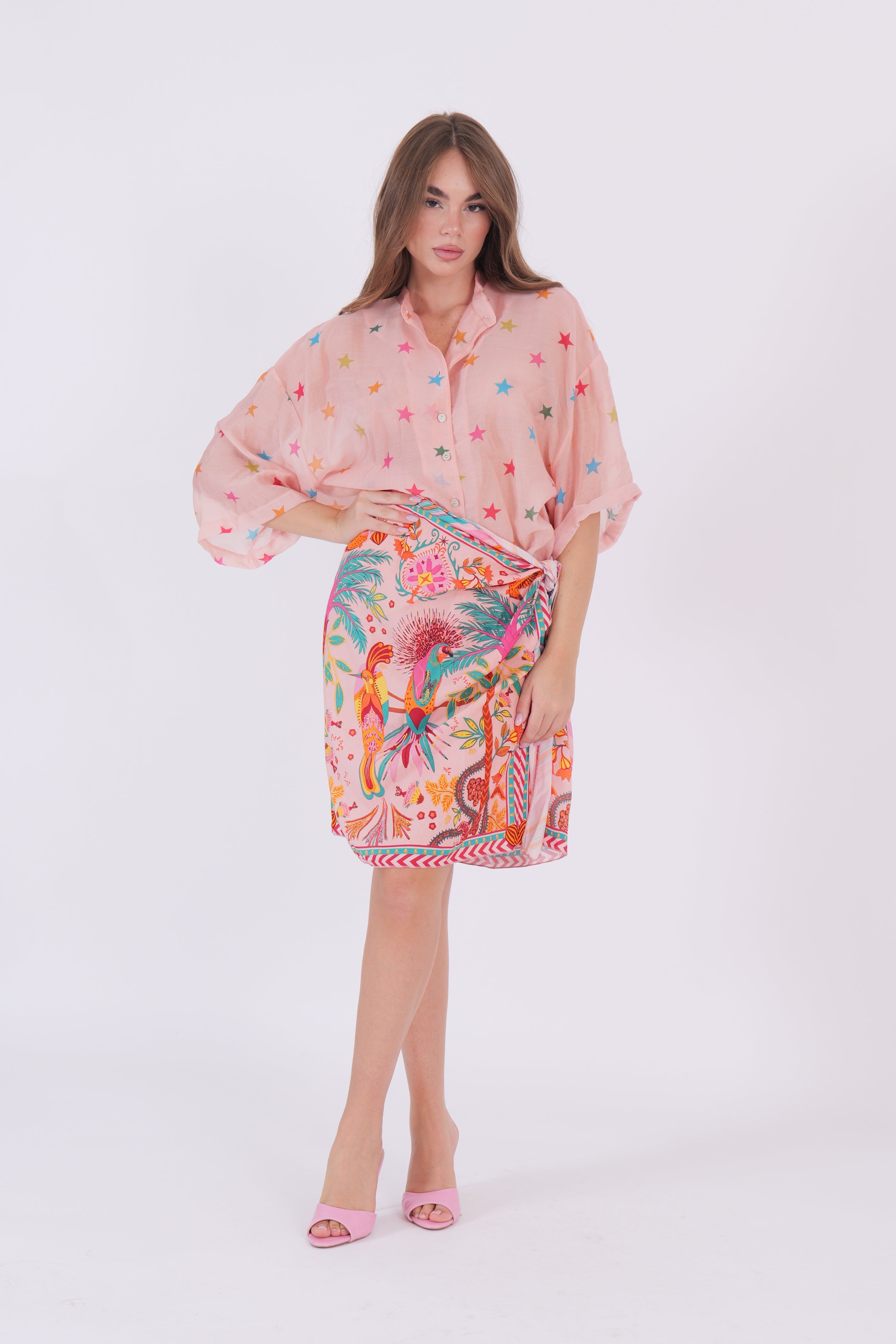 GONNA CORTA FOULARD ROSA