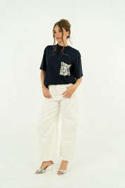 T-SHIRT TASCA PAILLETTES BLU