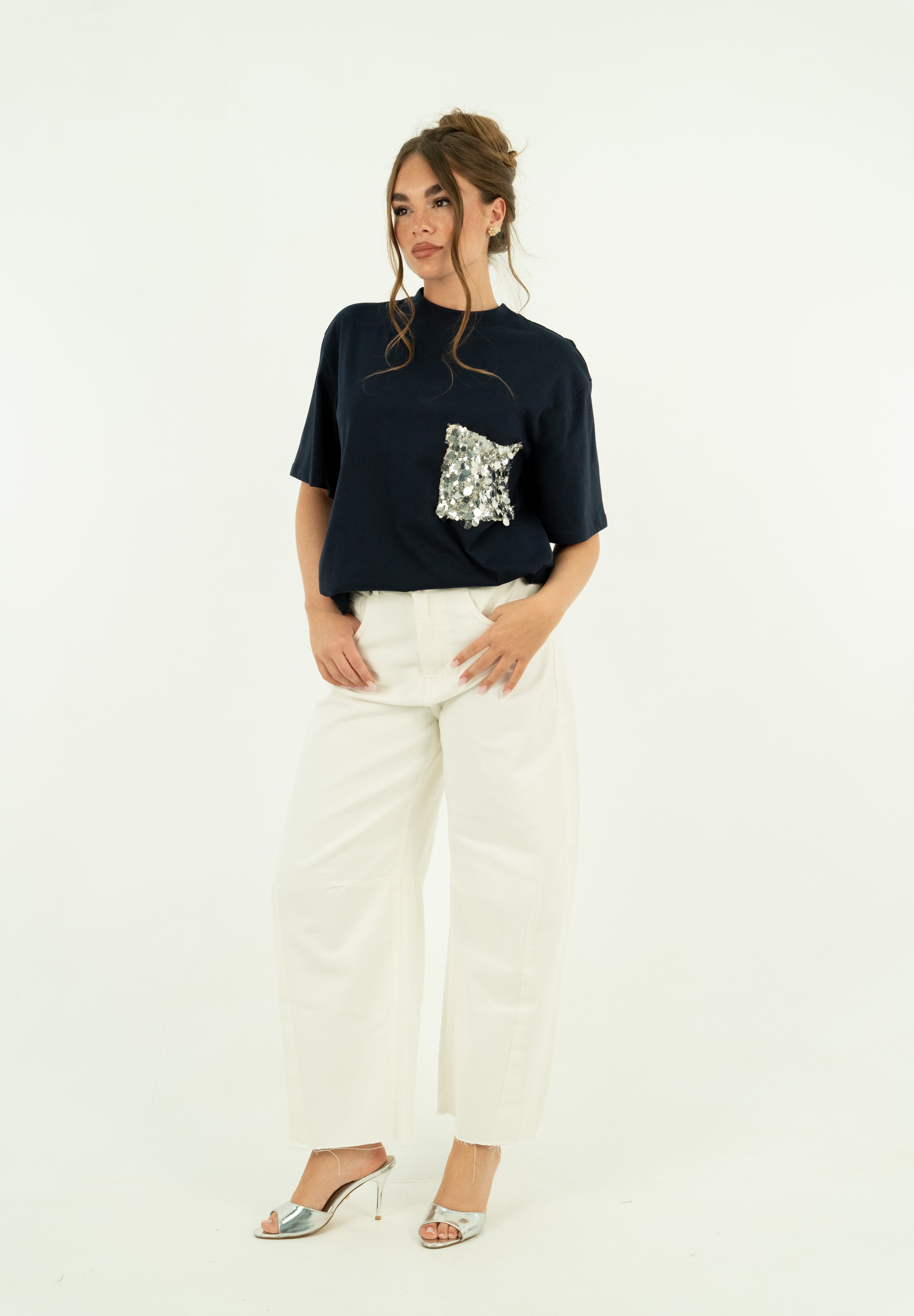 T-SHIRT TASCA PAILLETTES BLU