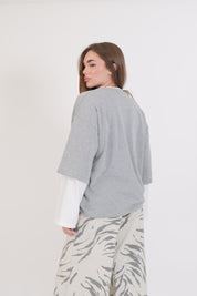 T-SHIRT BICOLOR GRIGIO/BIANCA