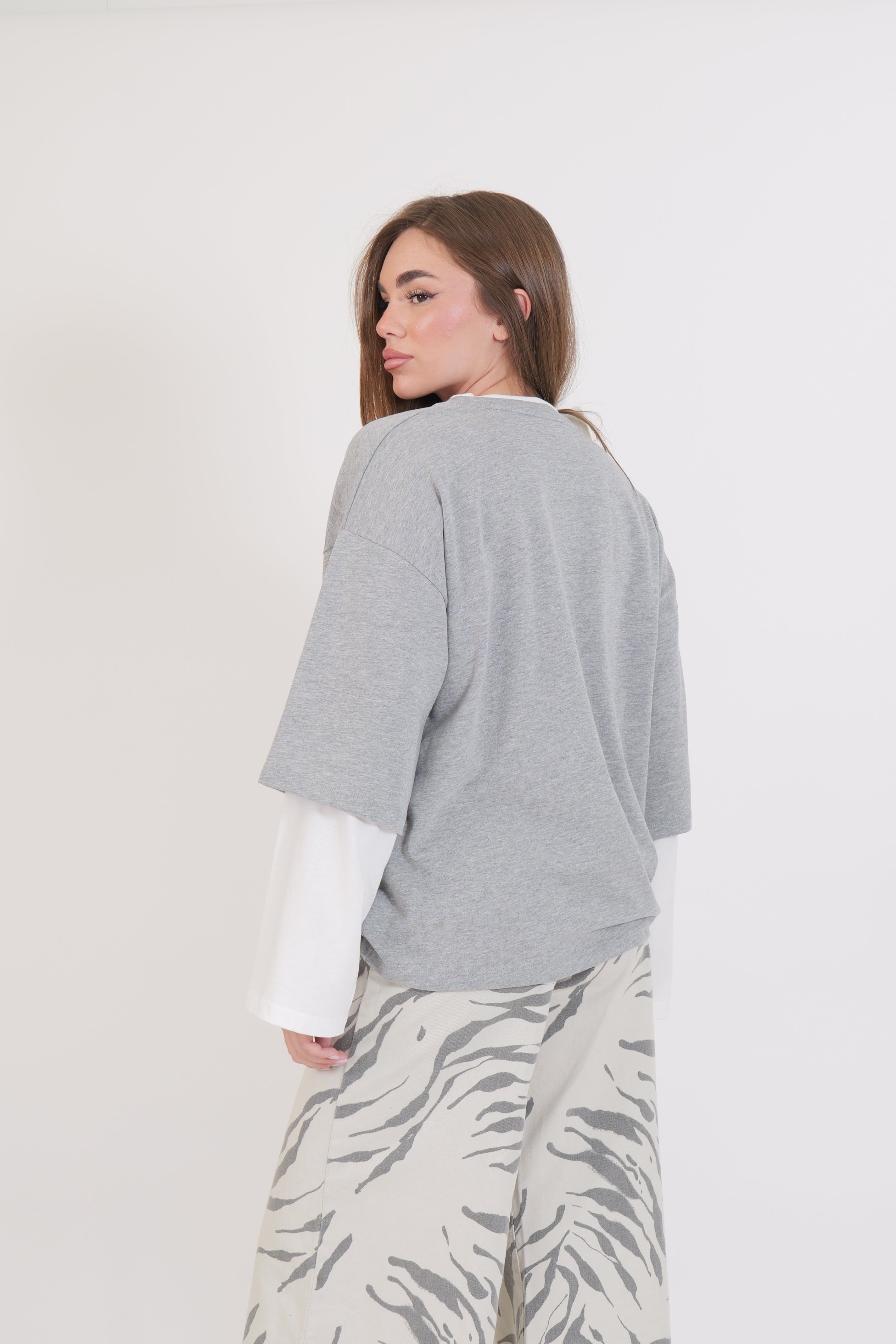 T-SHIRT BICOLOR GRIGIO/BIANCA