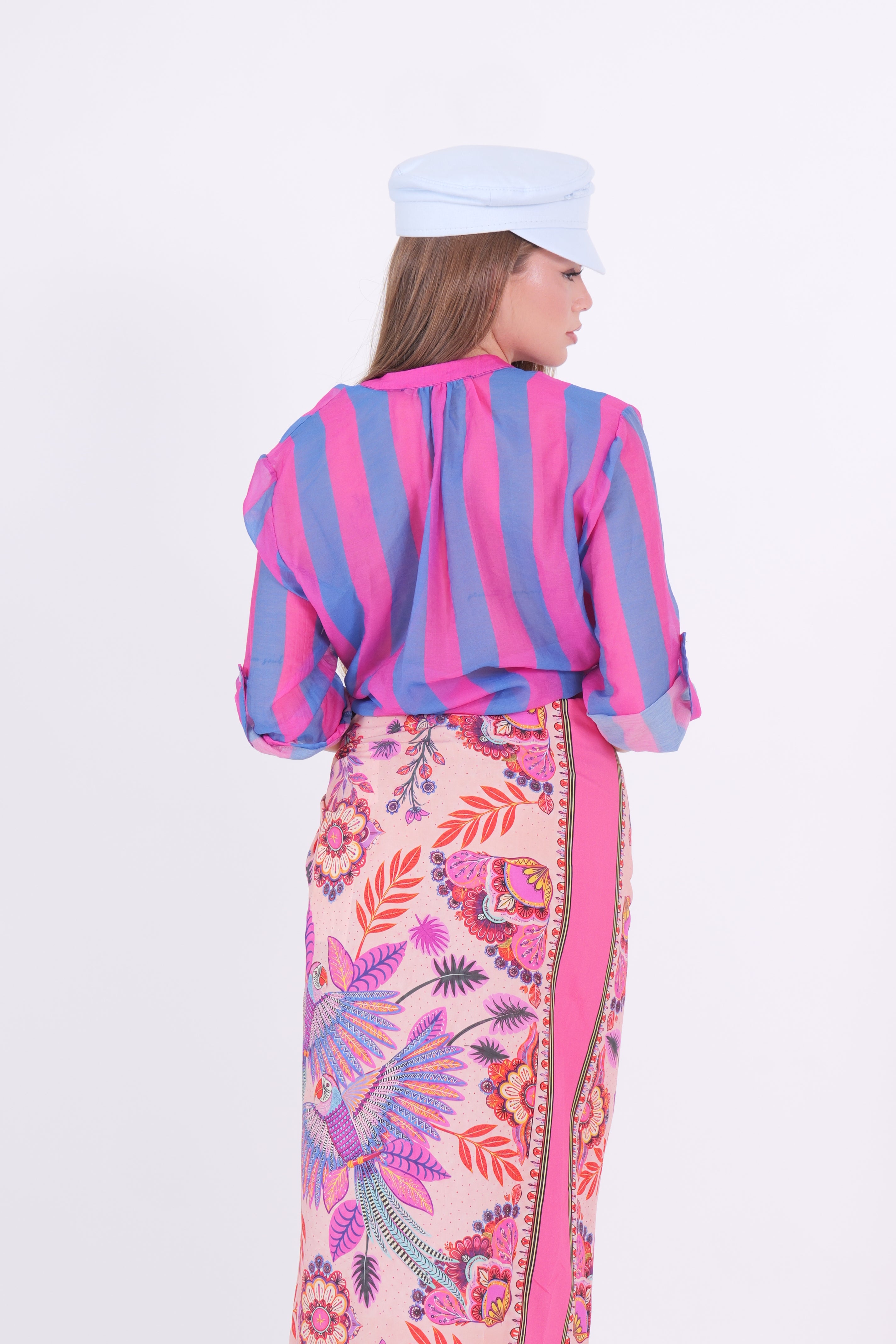 CAMICIA MUSSOLA BLU/FUXIA