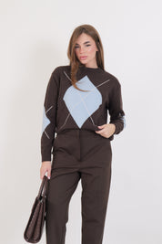 MAGLIONE ROMBI MORO/AZZURRO/ECRU