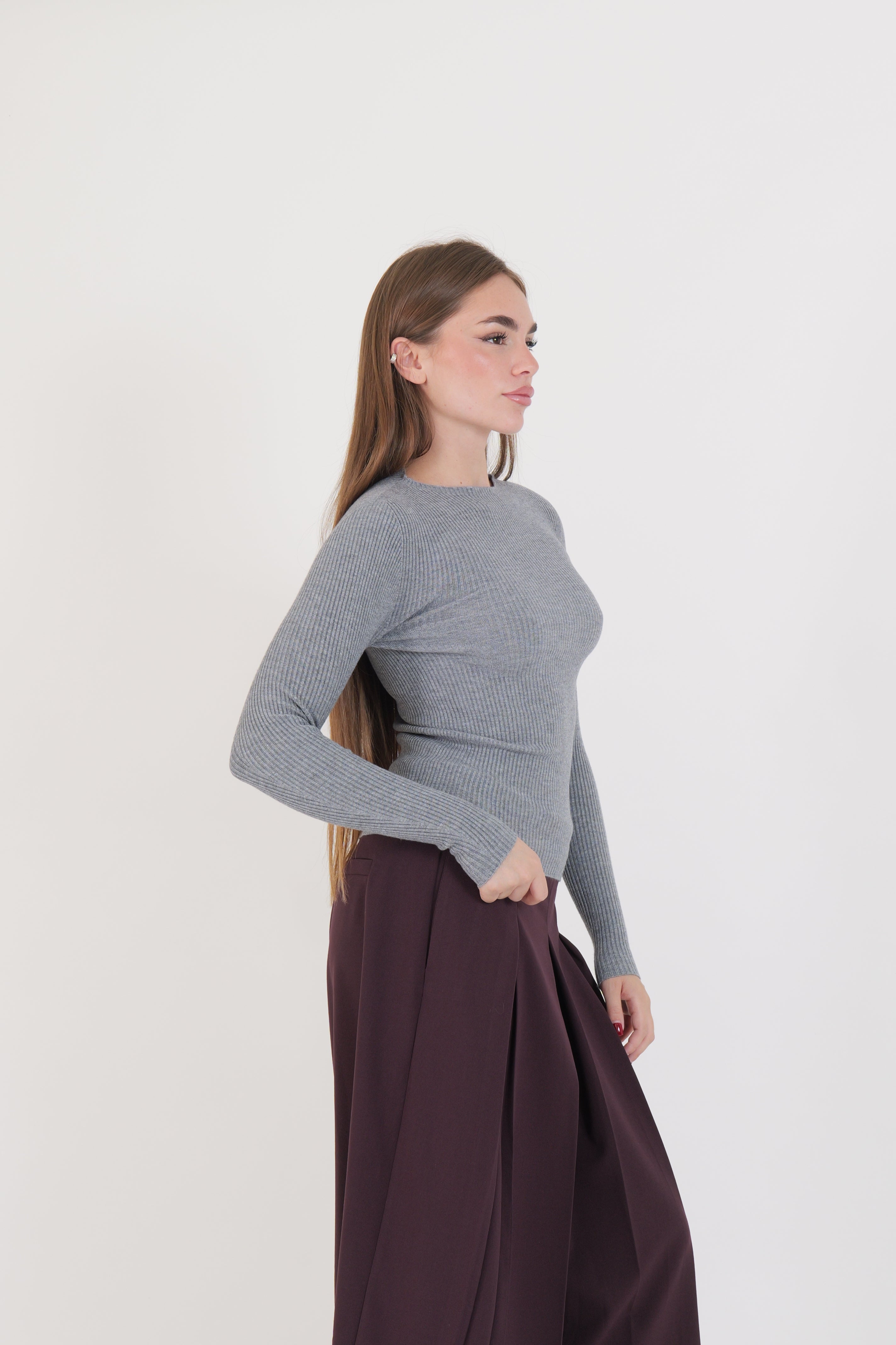 MAGLIA COSTINA MANICA LUNGA GRIGIO