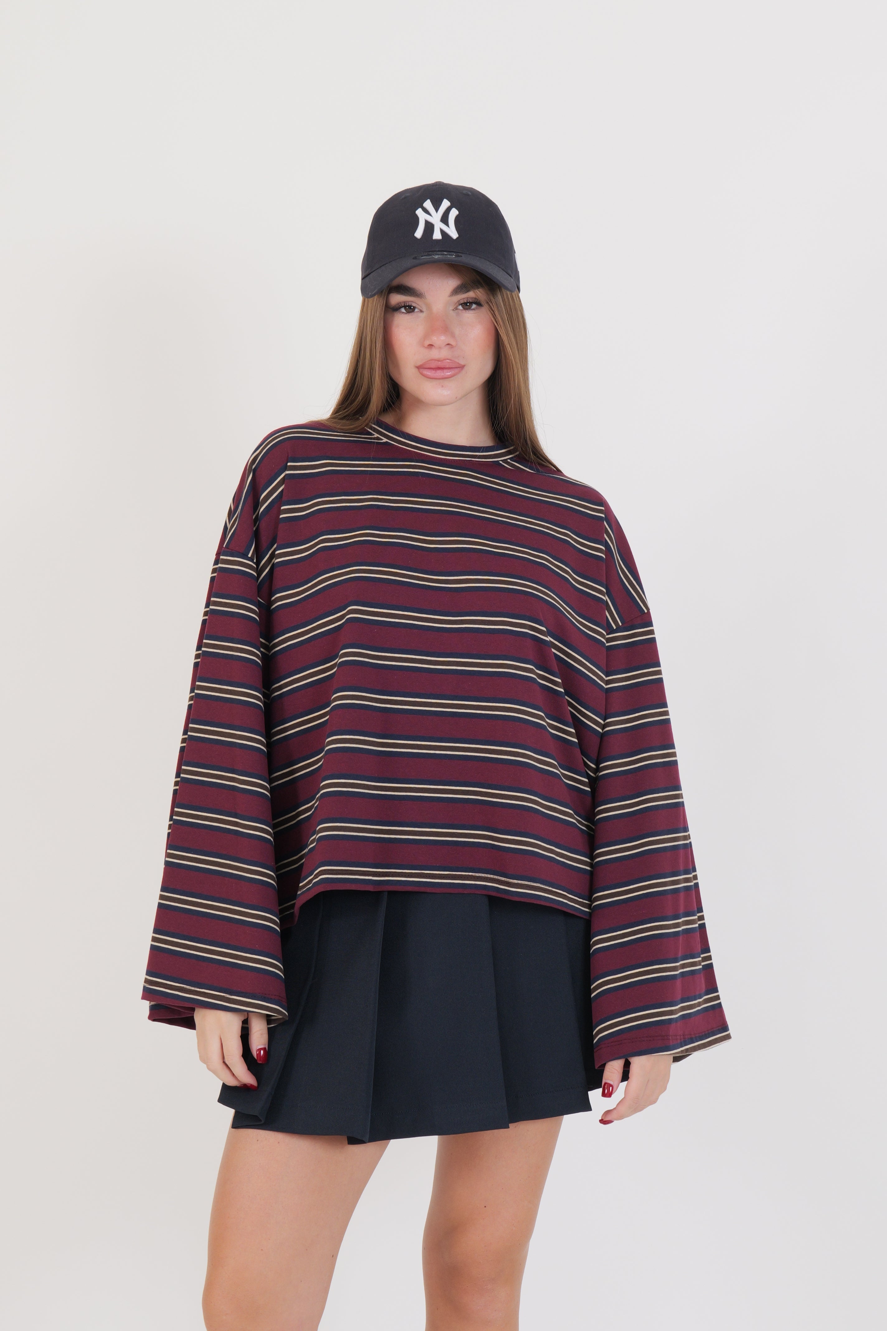 T-SHIRT LINES BORDEAUX/BLU/MORO