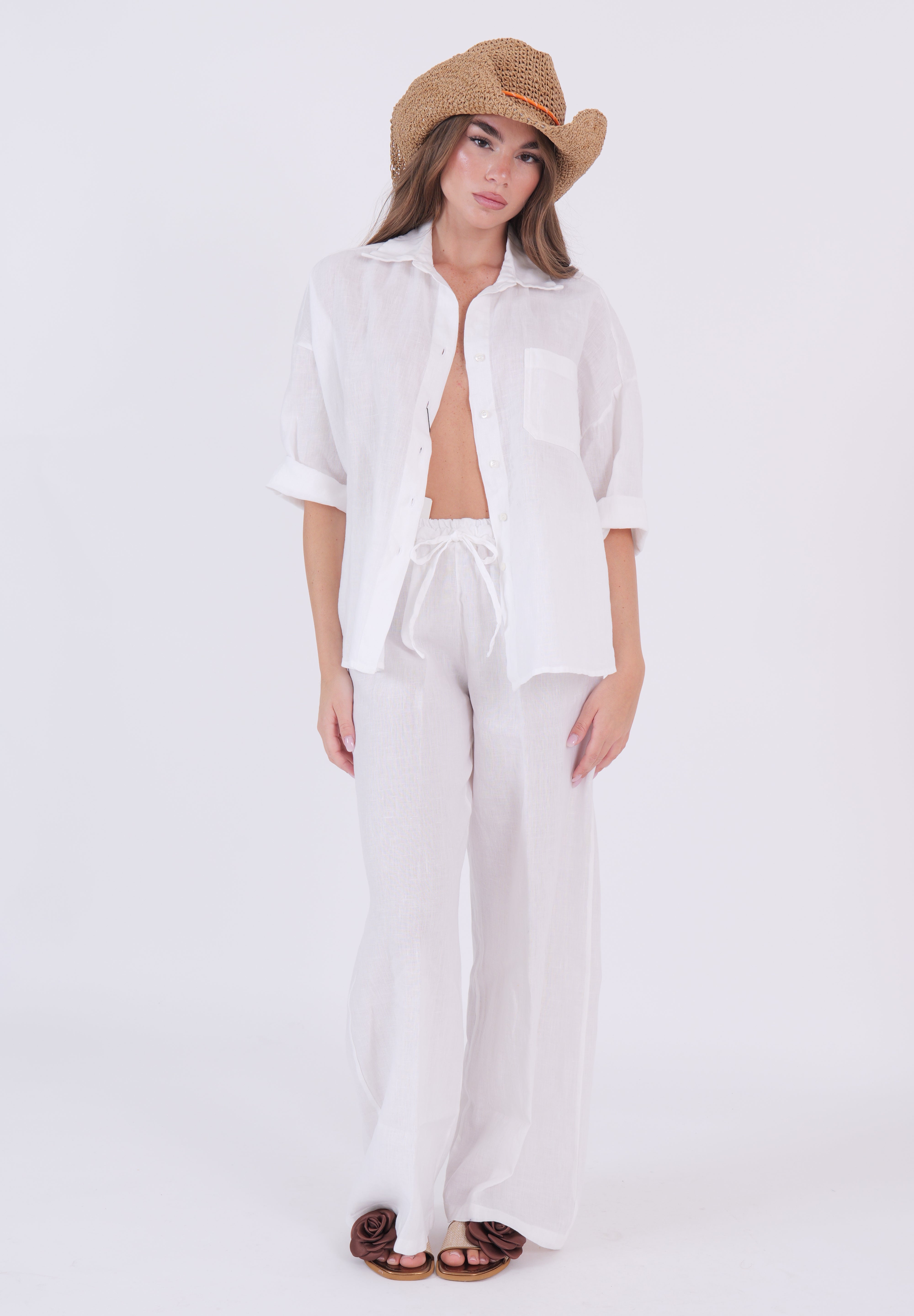 PANTALONE LINO BIANCO DIXIE