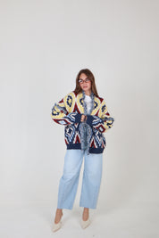 CARDIGAN ROMBI ALL OVER BLU