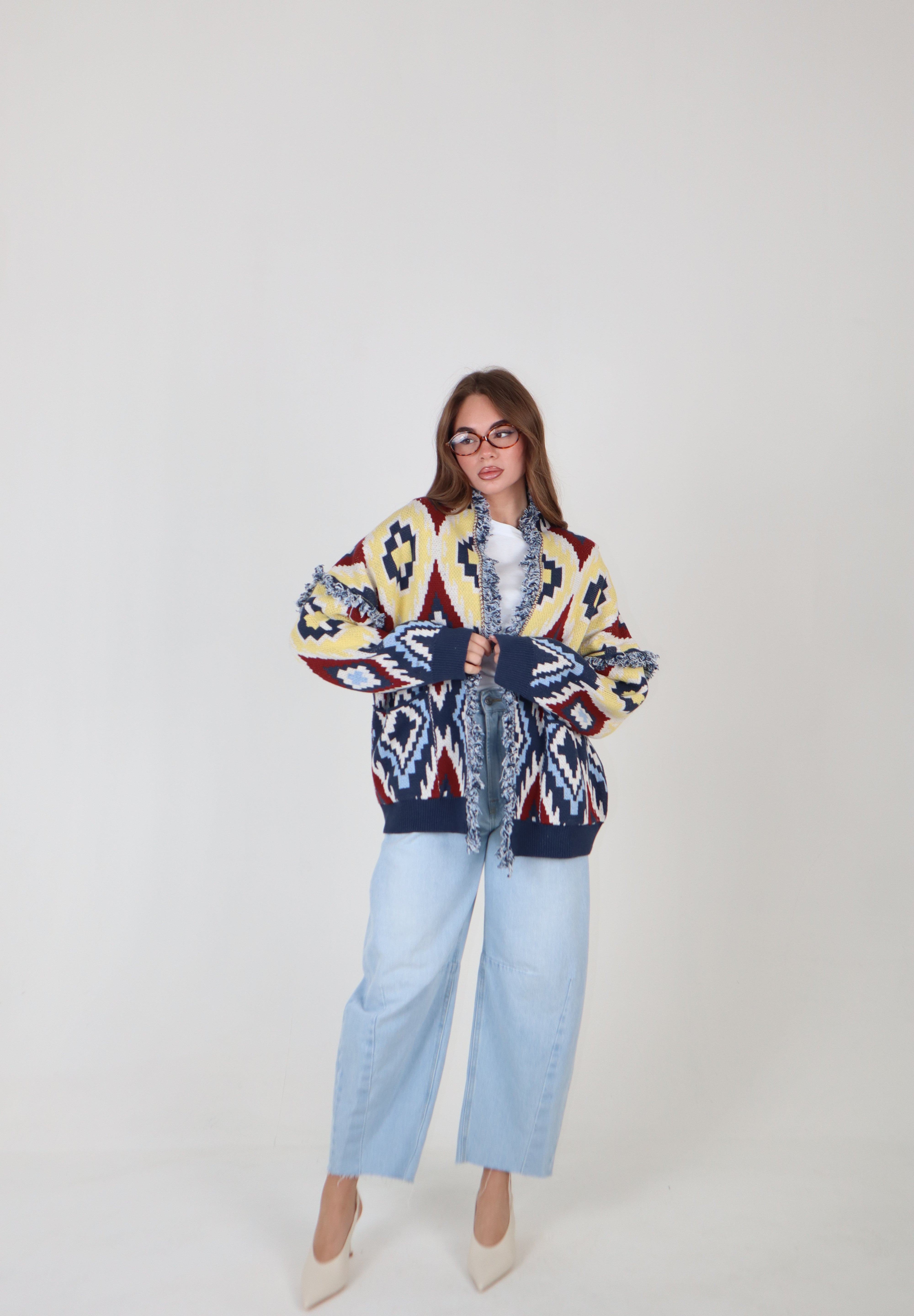 CARDIGAN ROMBI ALL OVER BLU