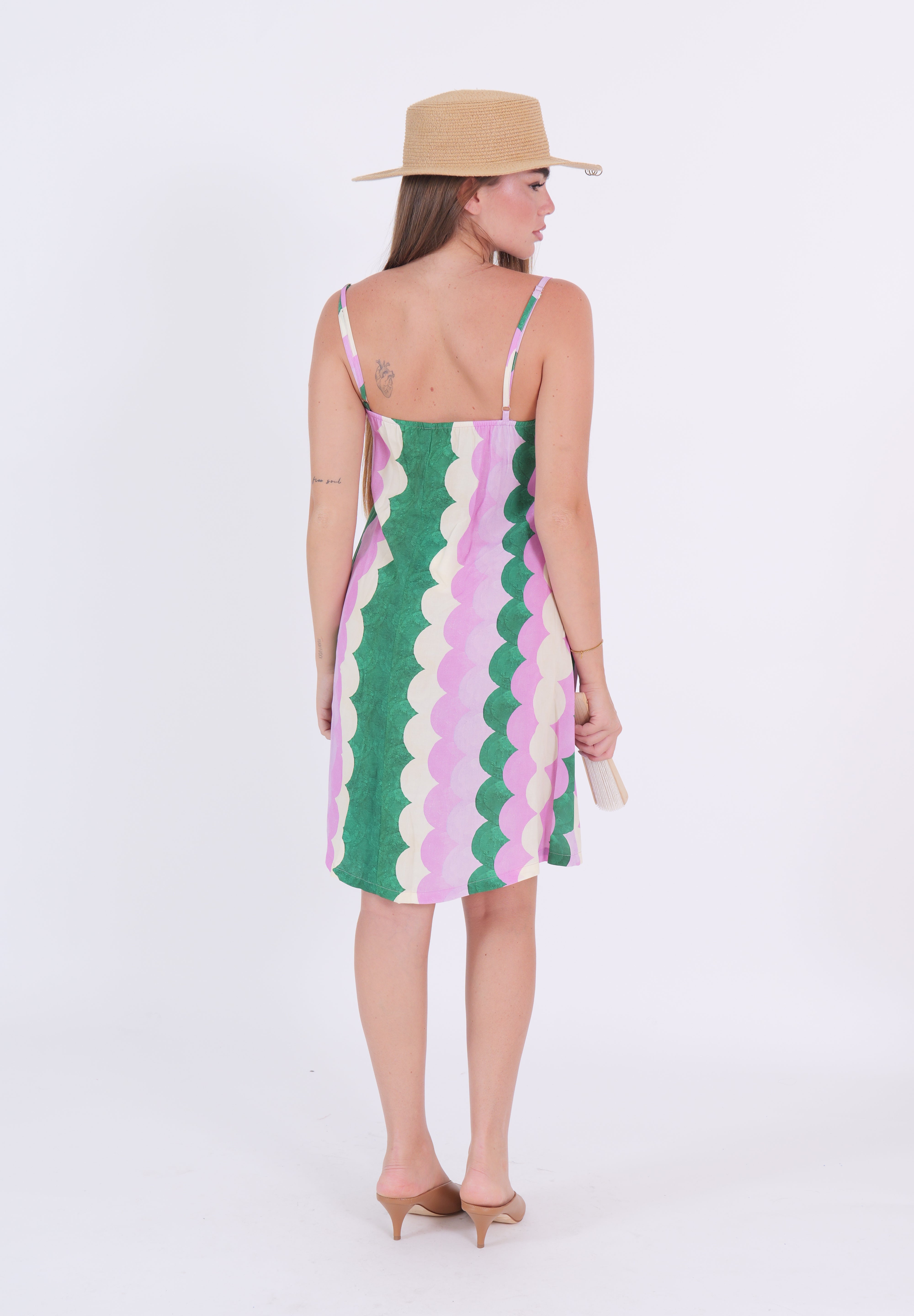 DRESS FANTASY VERDE/ROSA BURRO