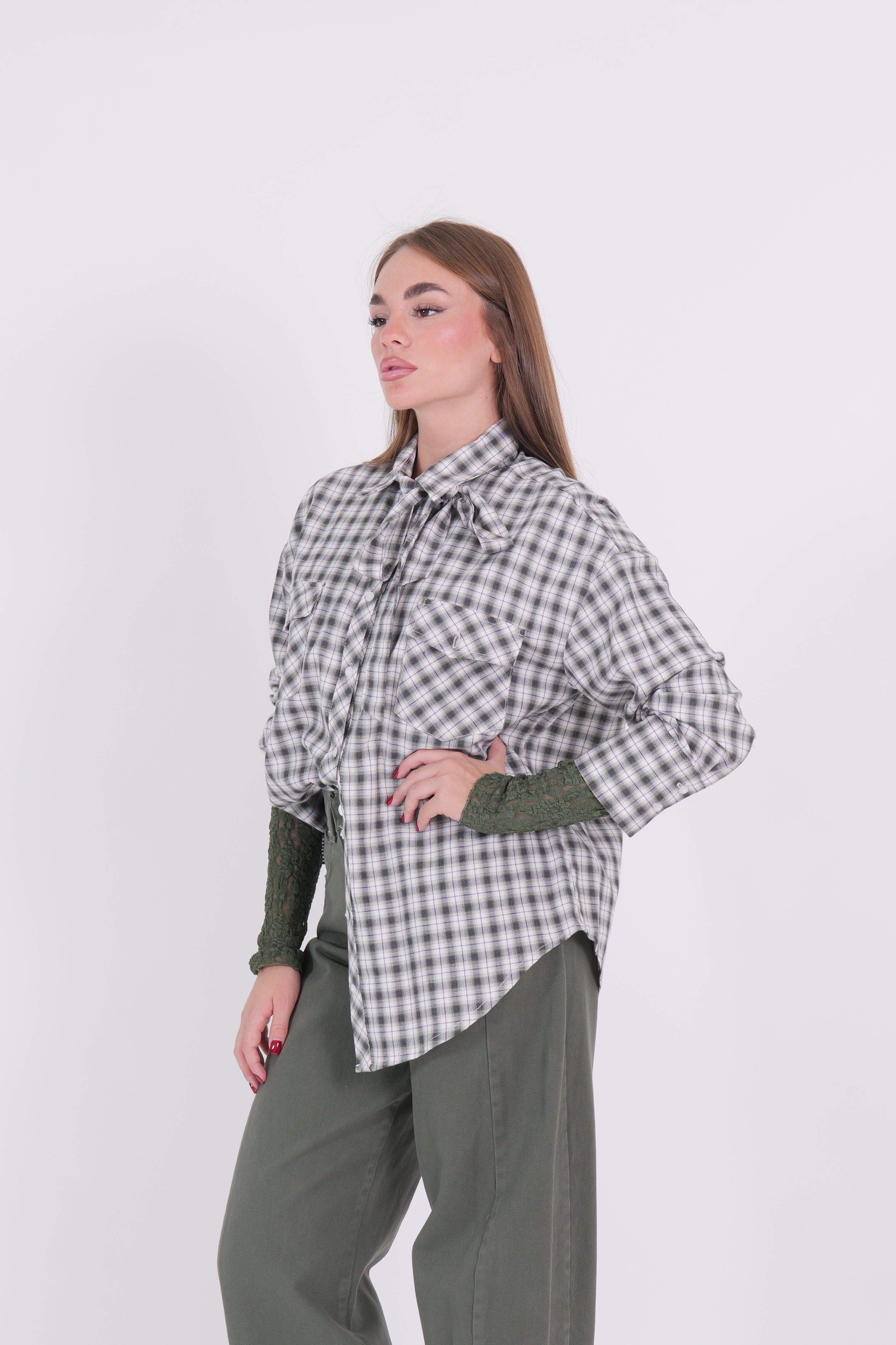 CAMICIA FIOCCO PANNA/VERDE