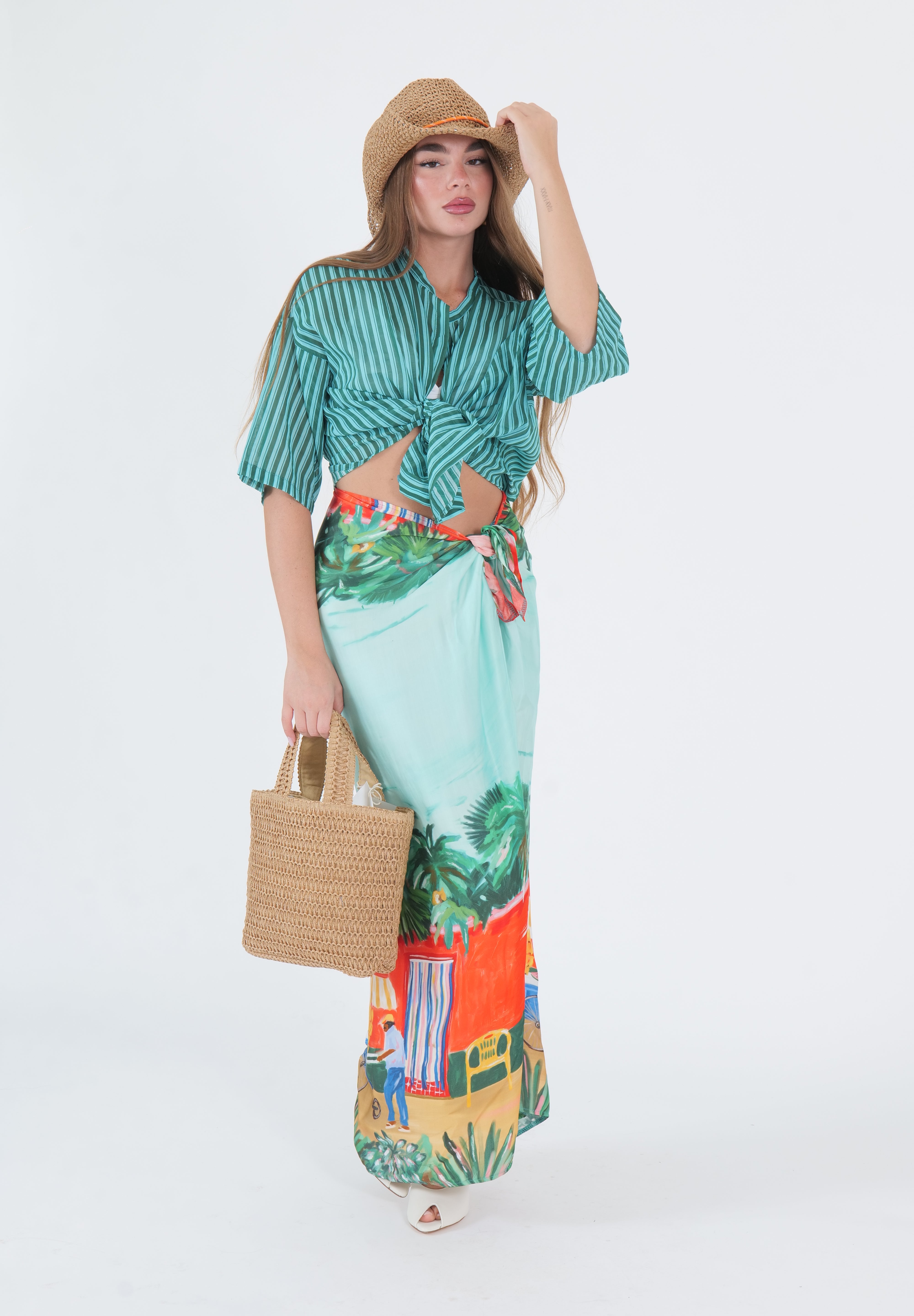 CAMICIA MUSSOLA VERDE/TURCHESE