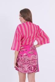 CAMICIA MISTO SETA RIGA MAGENTA E ROSA