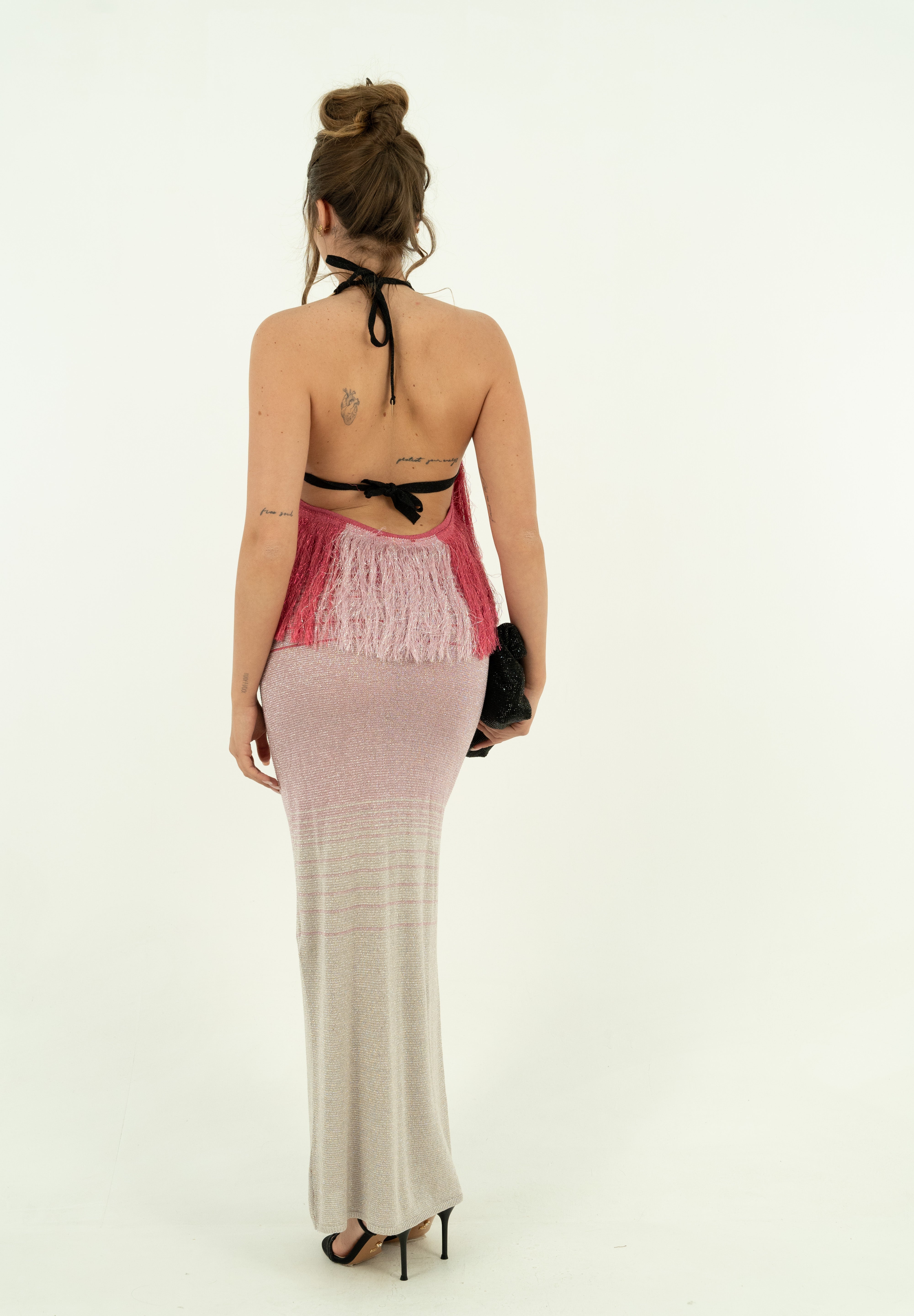 ABITO LUNGO LUREX ROSA